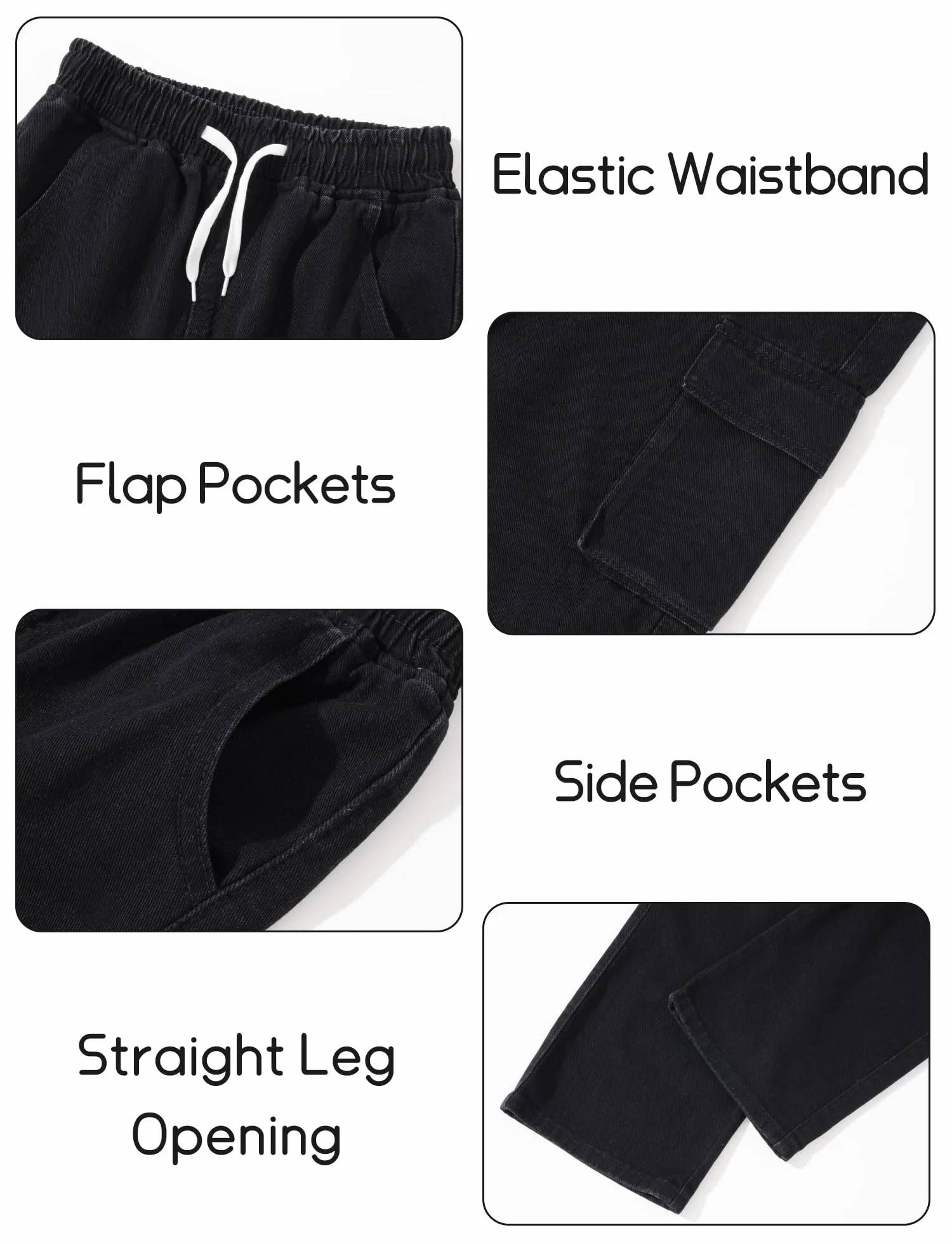 SEAUR Cargo Jeans Y2K Hip Hop spodnie Baggy z gumowym ściągaczem, dziecięce spodnie cargo, Streetwear EU 128-152 (8-12 lat)