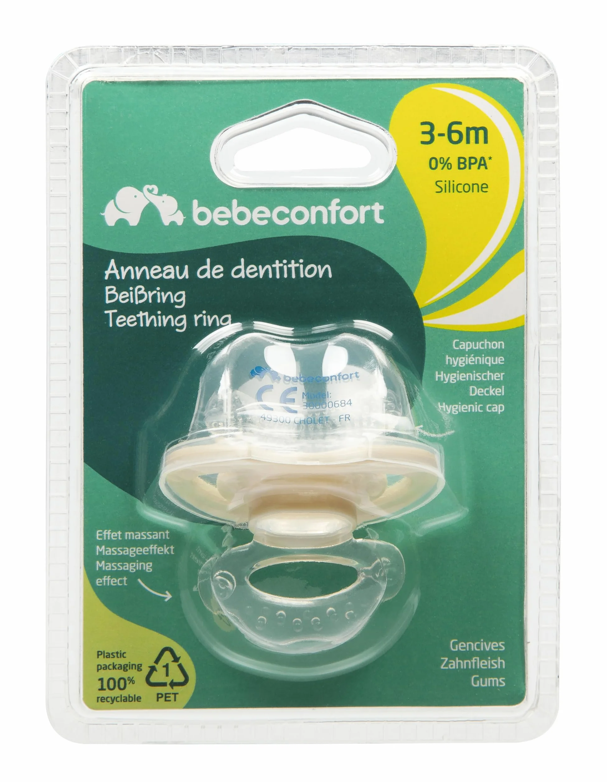 Bebeconfort Ergonomiczny Smoczek do Masażu Dziąseł Podczas Ząbkowania, Masaż Dziąseł dla Noworodków, dla Dzieci w Wieku 3-6 miesięcy, Beżowy