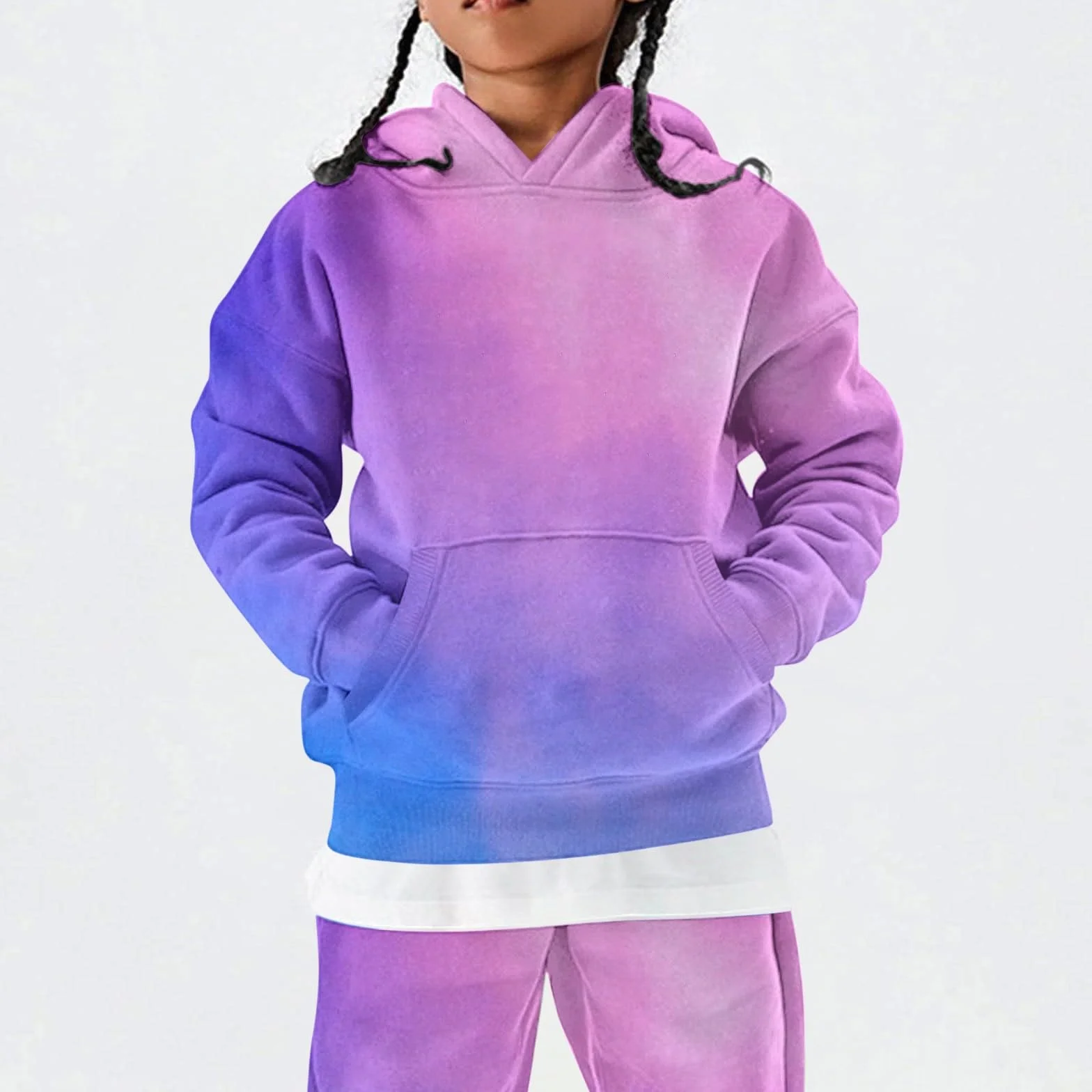 Bluzy z kapturem dla dziewcząt gradient modny sweter z kapturem Tie Dye długi rękaw okrągły dekolt bluza dzieci na co dzień moda oversize sweter