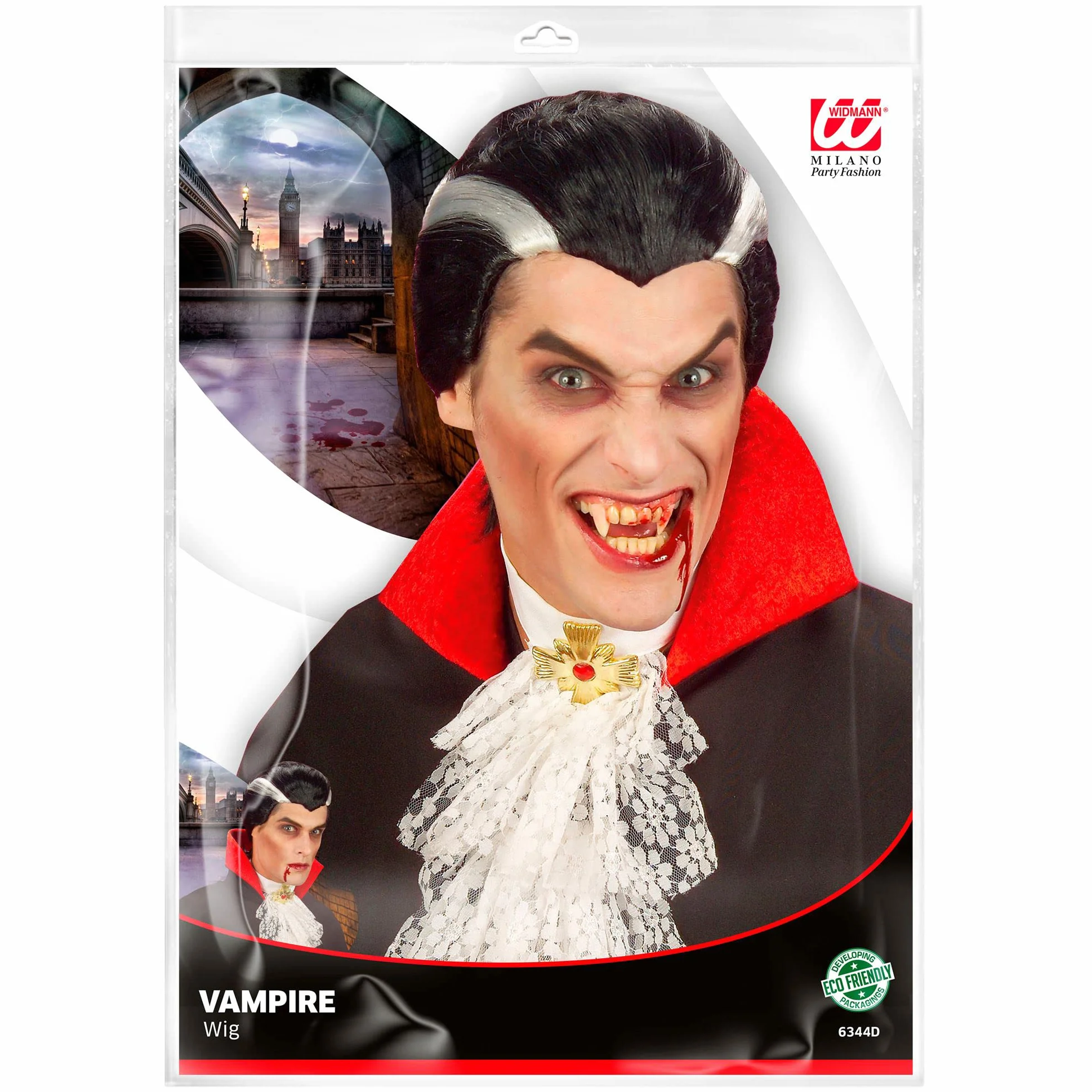 Widmann 6344D - peruka Dracula, szaro-czarna, peruka z krótkimi włosami, impreza tematyczna, karnawał