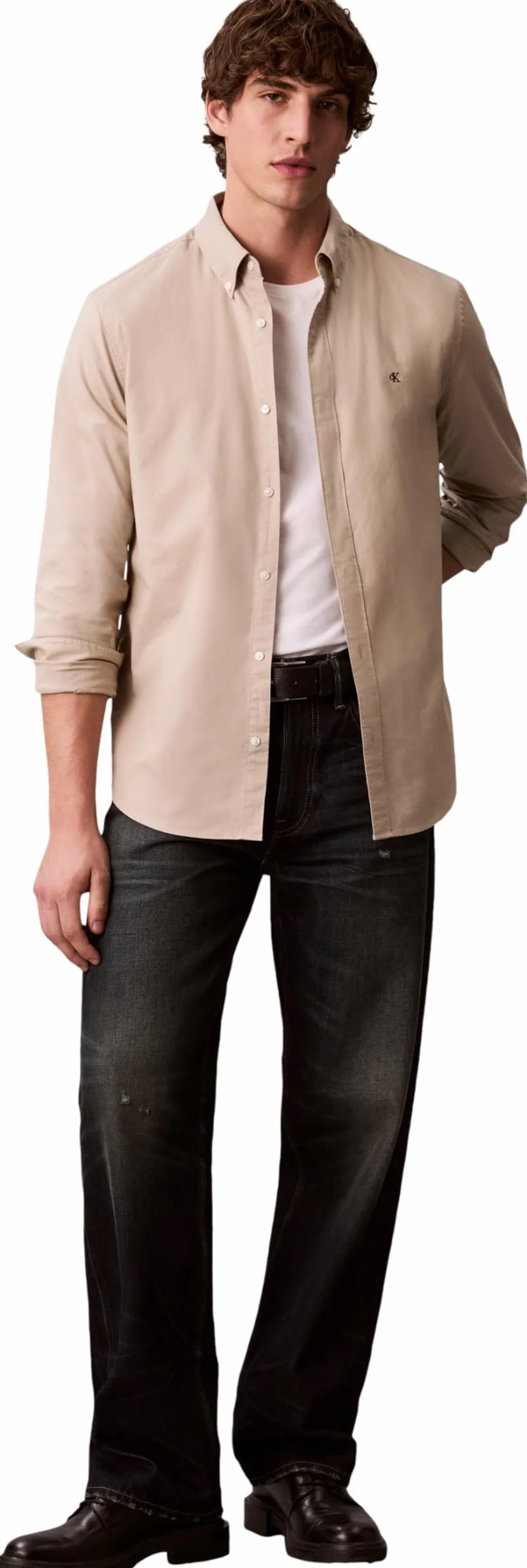 Calvin Klein Męska klasyczna koszula LS Solid Oxford LV140EM125 Inne koszule, brązowa (starożytny marmur), L, Brązowy (starożytny marmur), L