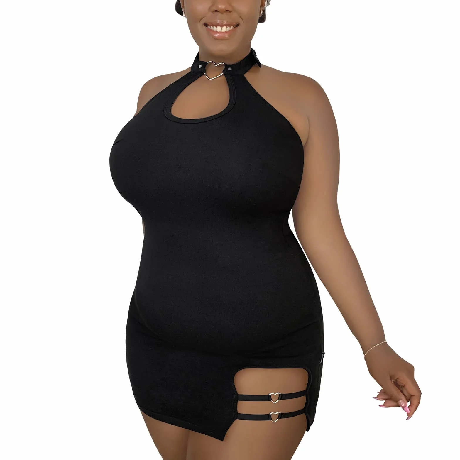 LittleForBig Damski Bawełniany Overall Vampy Kołnierzykiem Bodycon Mini Sukienka Spódnica Czarny XS