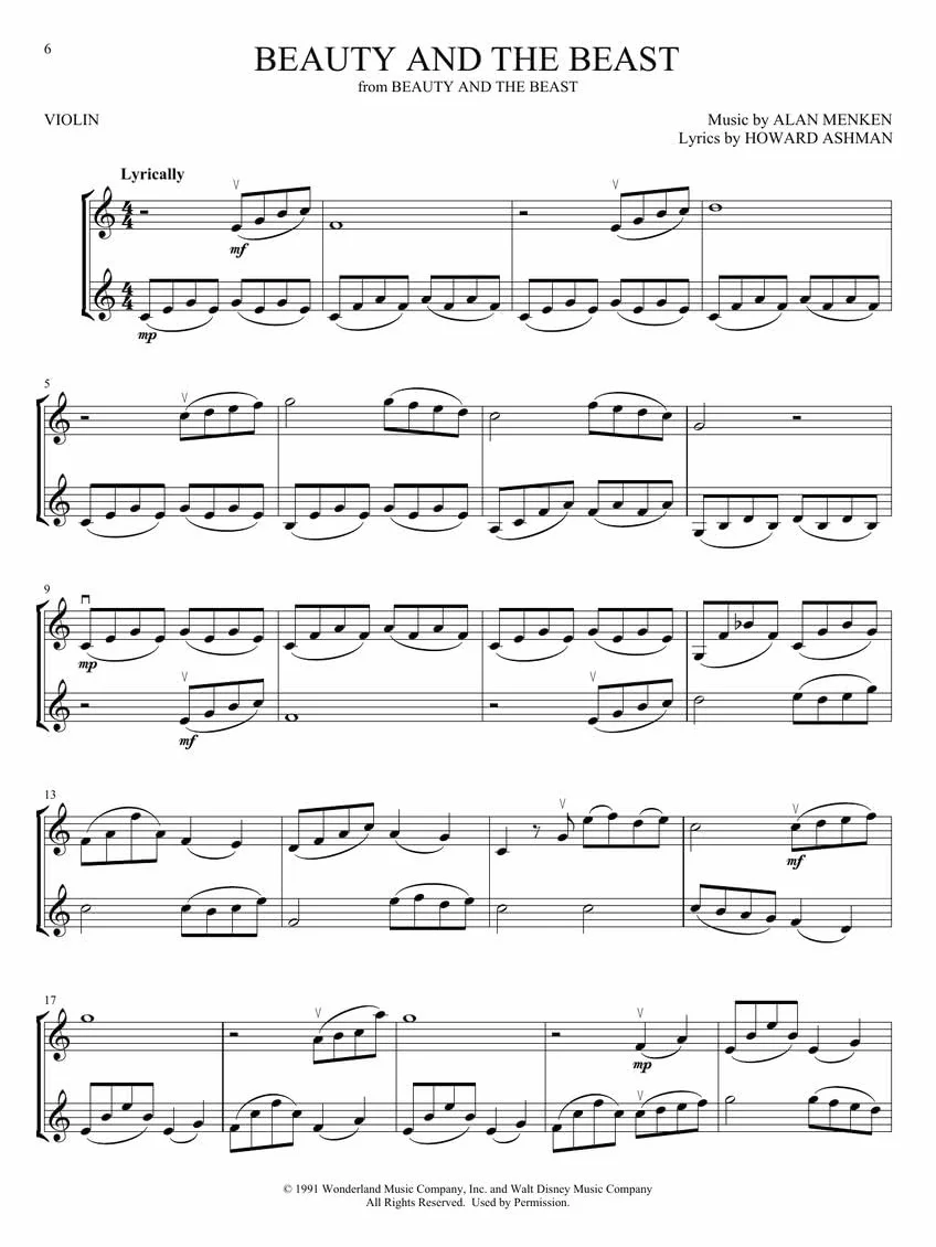Disney songs for violin duet: 30 Timeless Favorites