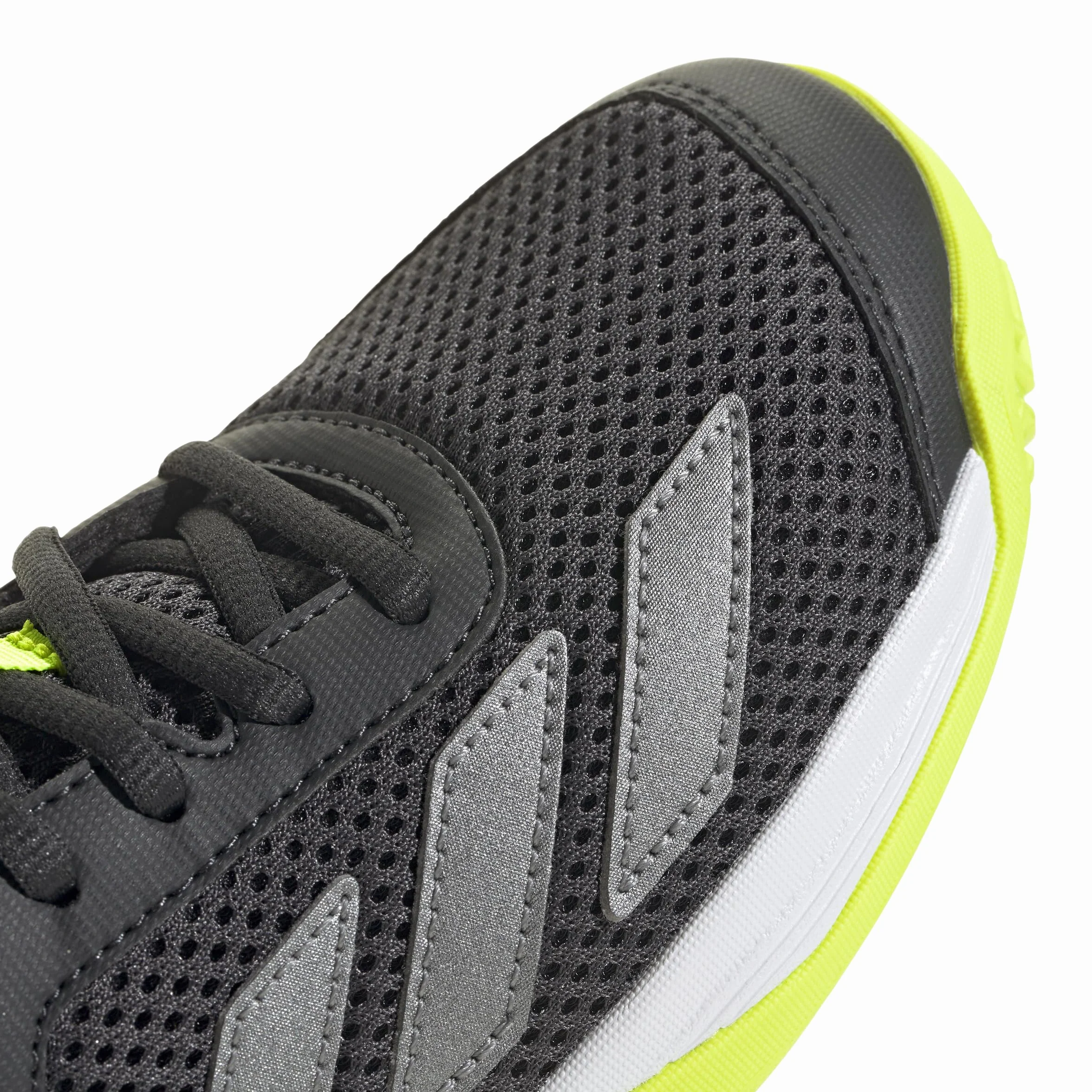 adidas Uniseks - dzieci Courtflash Kids Tennis Shoes, Carbon/Iron Metallic/Lucid Lemon, 34 EU