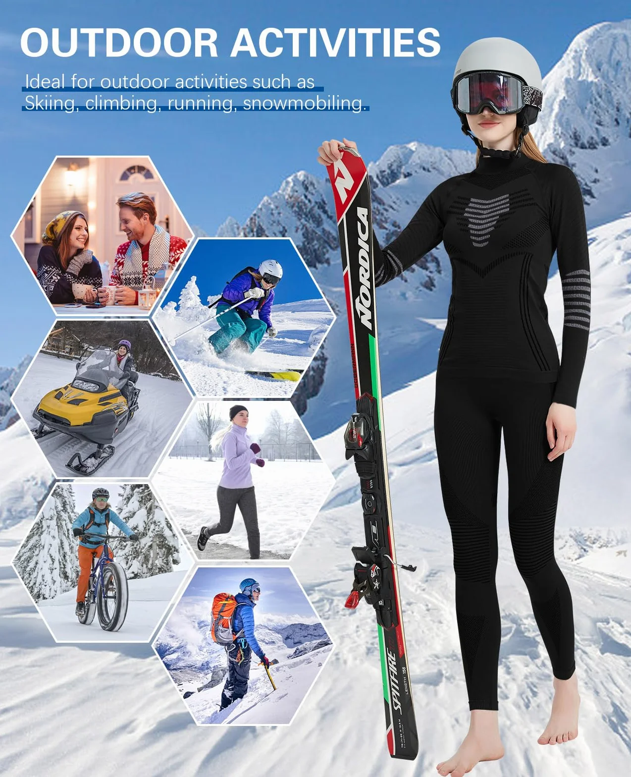 Zestaw warstw podstawowych Kobiety Thermal Underwear for Women Winter Warm Base Layer Compression Set