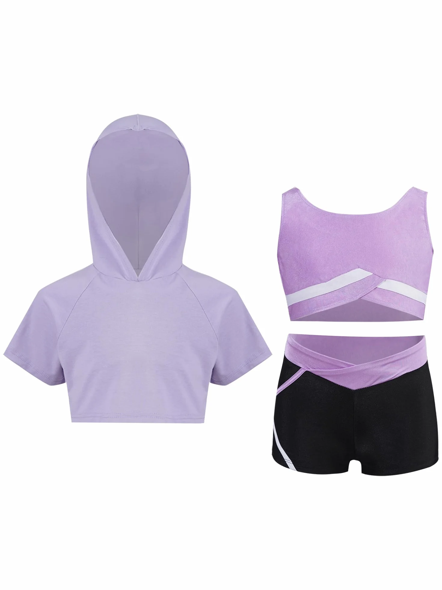Dres treningowy dla dziewczynek, zestaw sportowy, z krótkim rękawem, bluza z kapturem, krótki rękaw, szorty dla dziewcząt, na lato, do tańca, treningu, biegania