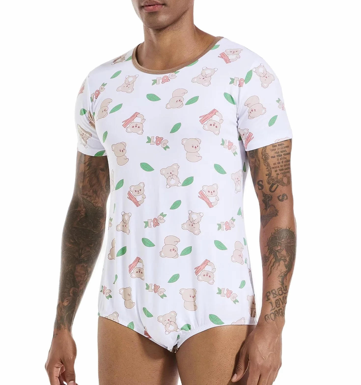 Landofgenie Onesie Męski Bawełniany Bodysuit Jednoczęściowy Piżama Bodysuit Rompers Tops z nadrukiem Koala