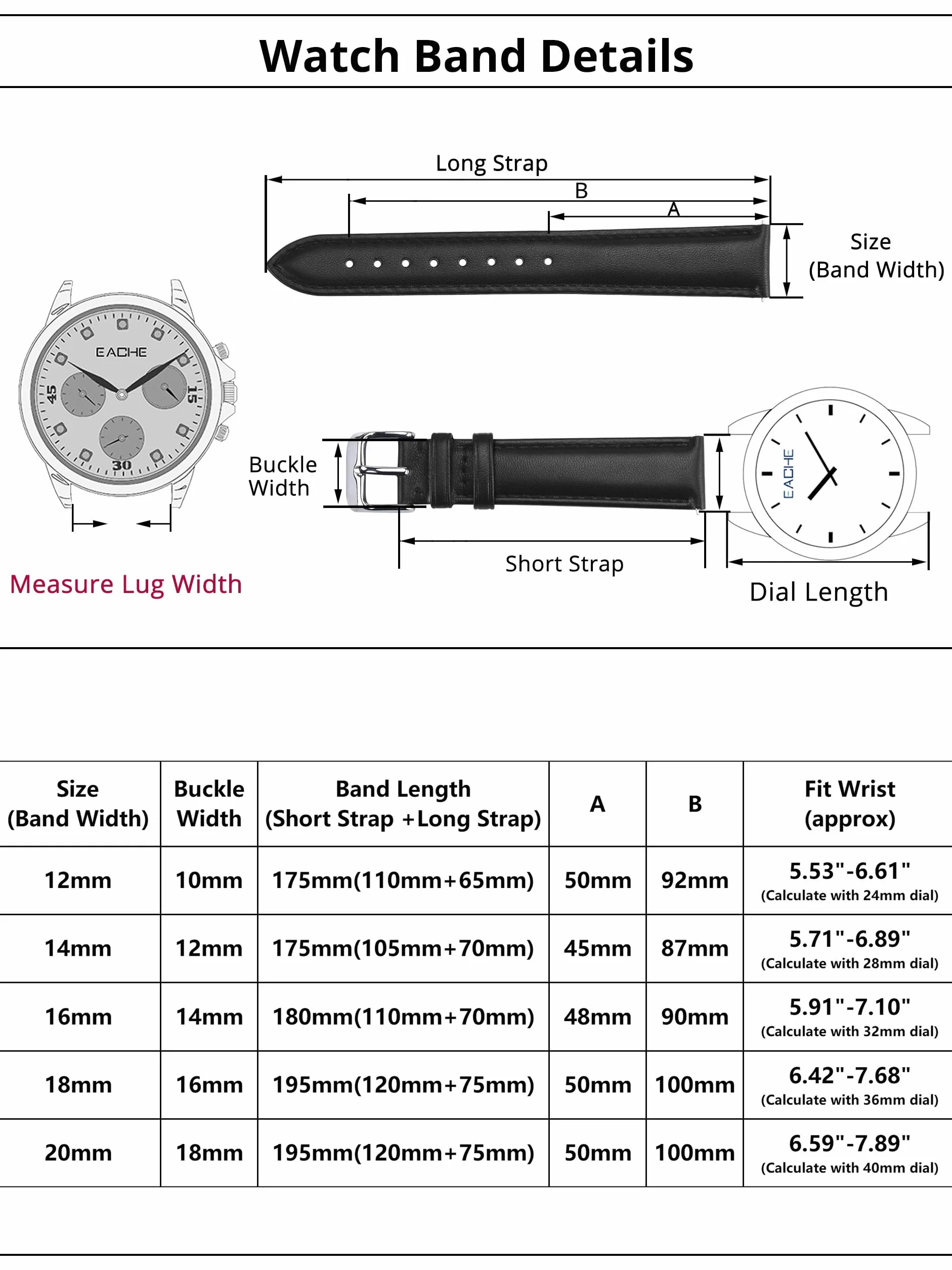 EACHE Najwyższej jakości skórzane paski do zegarków dla kobiet skórzane paski do zegarków dla kobiet odporne na pot 12 mm 14 mm 16 mm 18 mm 20 mm