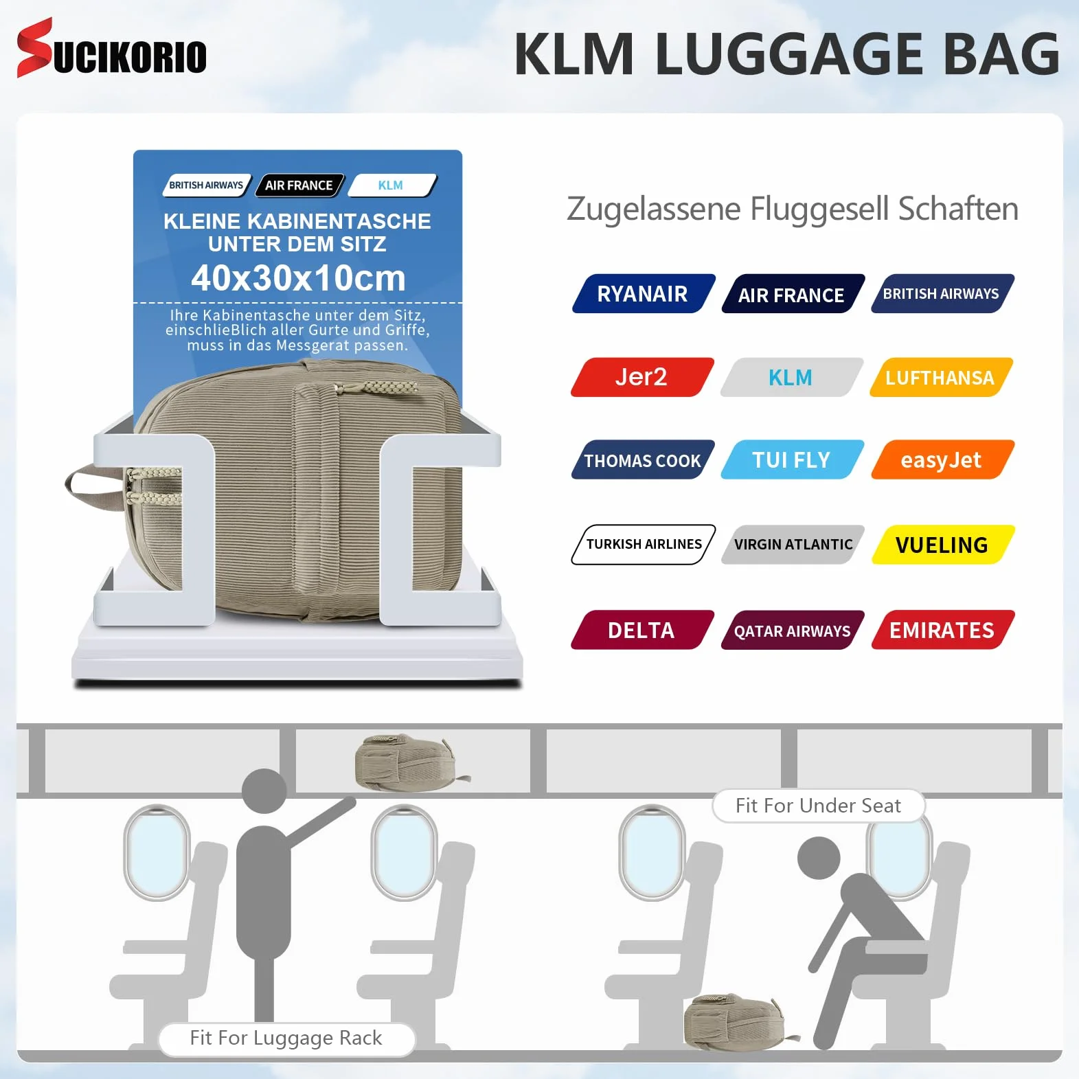 40x30x10cm Plecak Podróżny Dla Lufthansa, KLM, British Airways I Jet2, Bagaż Podręczny Do Podróży Lotniczych, Wodoodporna Torba Podręczna, Elegancki Plecak Do Codziennego Użytku, Unisex