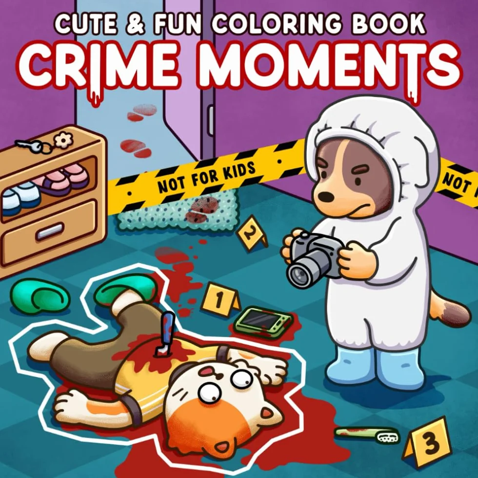 Crime Moments: Adult Coloring Book with Comfy and Creepy Crime Scenes of Animal Characters for Relaxation and Stress Relief