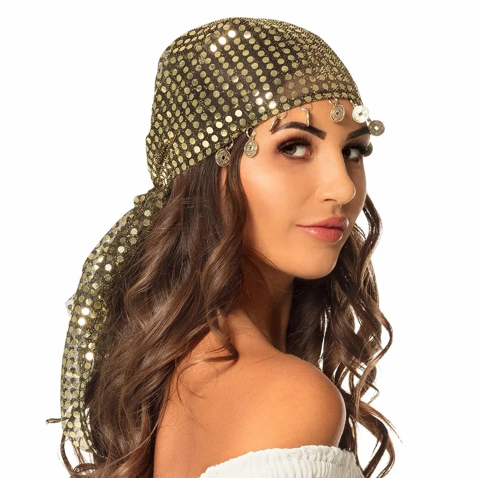 Boland 00460 - Chustka tancerka brzucha, bandana z cekinami i monetami, wróżka, piracka dama, kostium, karnawał, impreza tematyczna