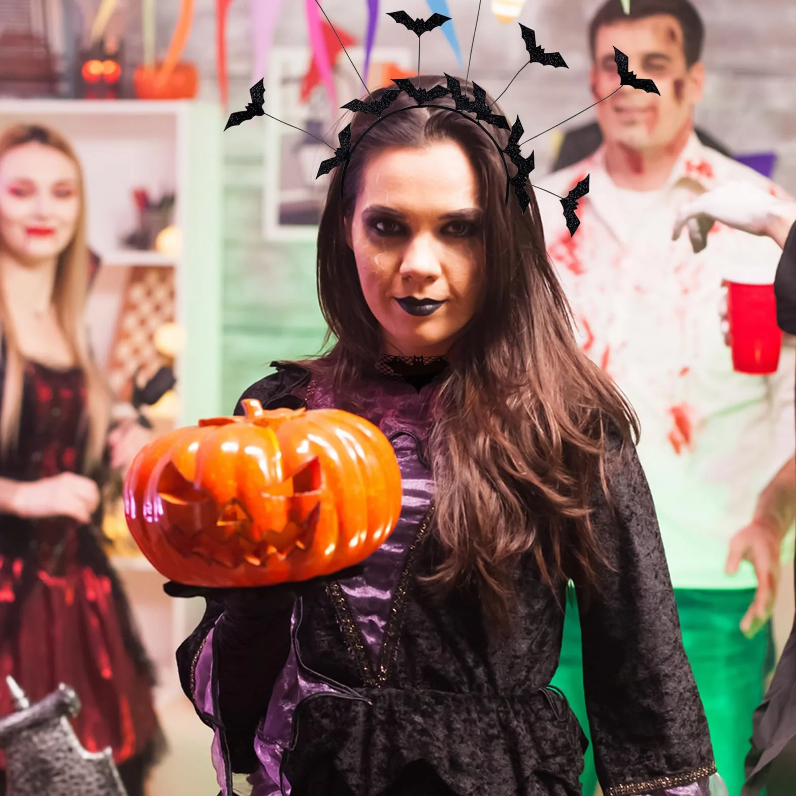 Opaska na głowę z nietoperzem na Halloween, pajęczyna, opaska do włosów, nietoperz, akcesoria na Halloween, gotycka, vintage, czarna, koronkowa, klejnot, naszyjnik, do cosplay, maskarady,