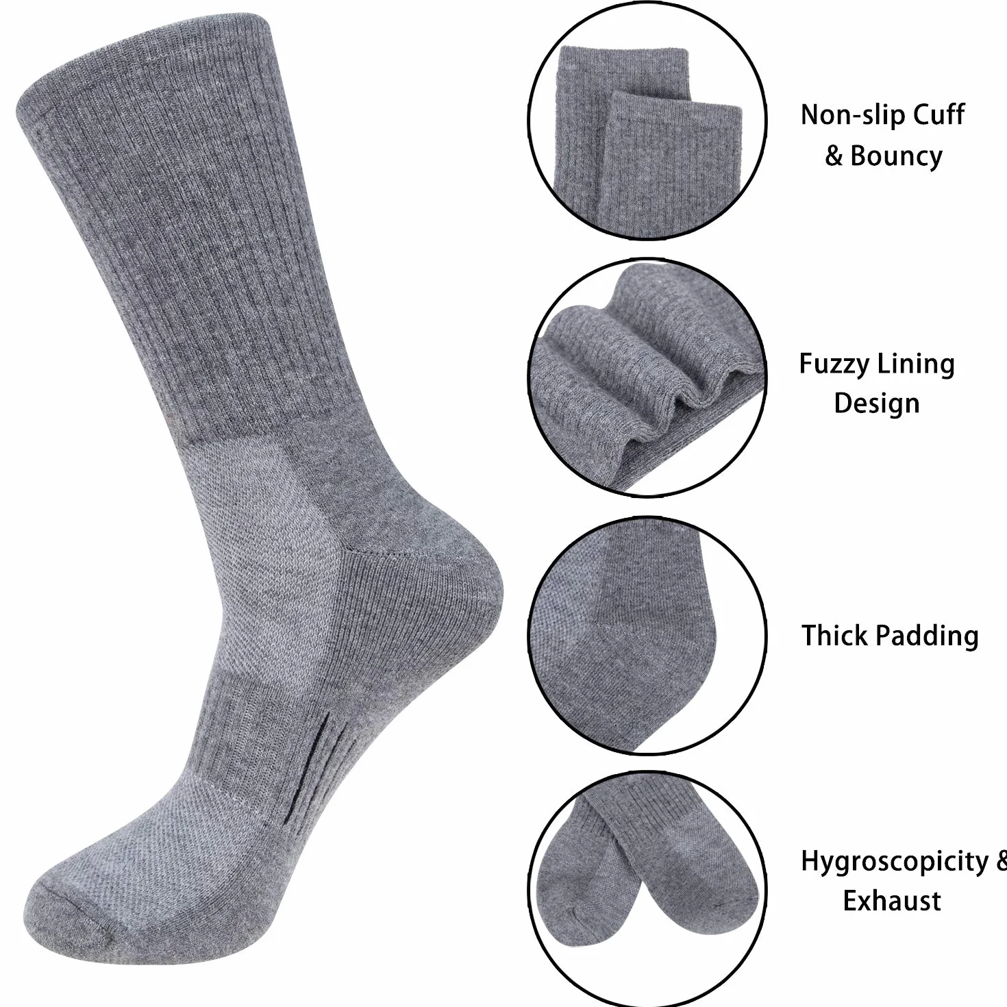 Chalier Cozy 80% skarpety z wełny merynosów, 2 pary, męskie, termiczne, sportowe, grube, ciepłe, zimowe, rekreacja, spacery na świeżym powietrzu, wędrówki, trekking, wspinaczka, Szary/czarny, 40-43 EU