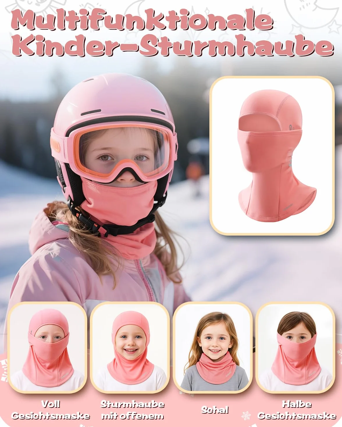Kominiarka dziecięca na zimę, wiatroszczelna, ciepła kominiarka, z odblaskami, na rower, snowboard, narty, dla chłopców i dziewczynek
