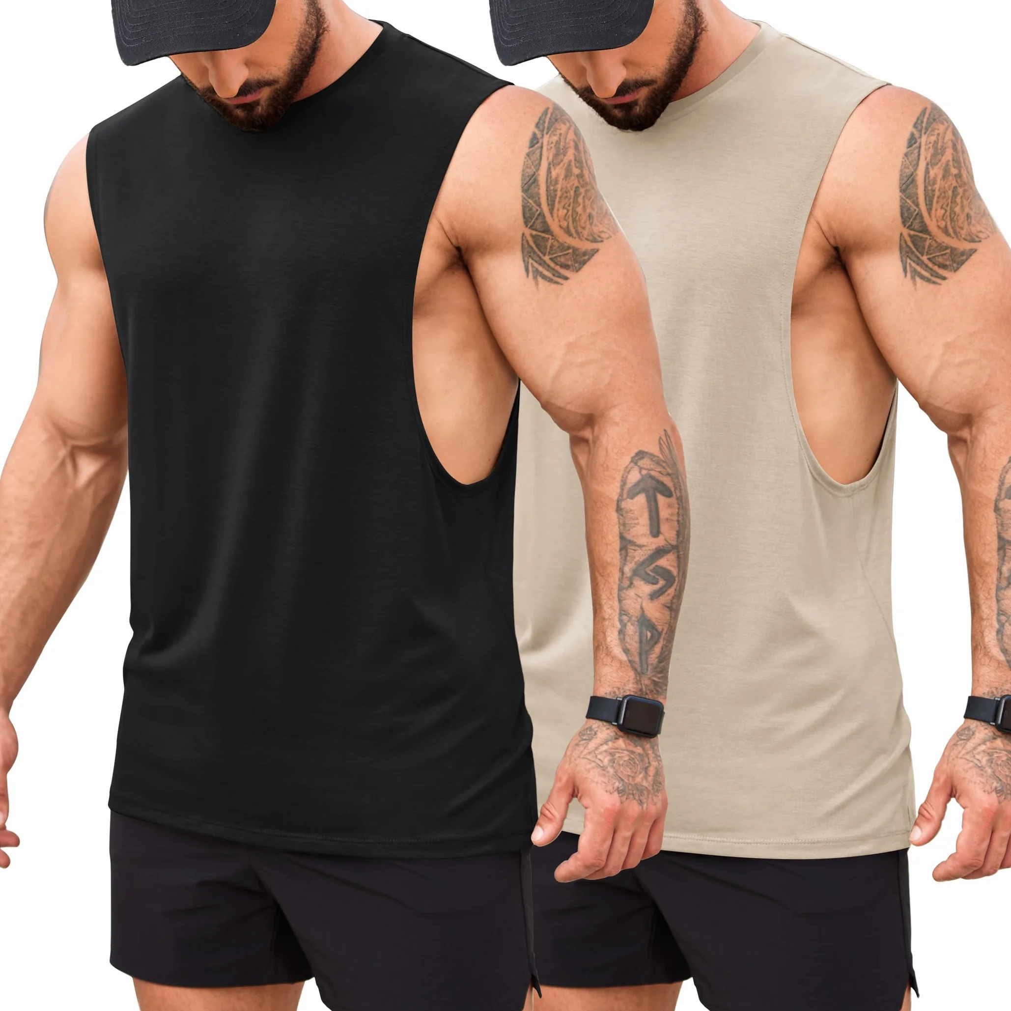 COOFANDY Męski tank top z krótkim rękawem na siłownię, kulturystykę, 2 sztuki