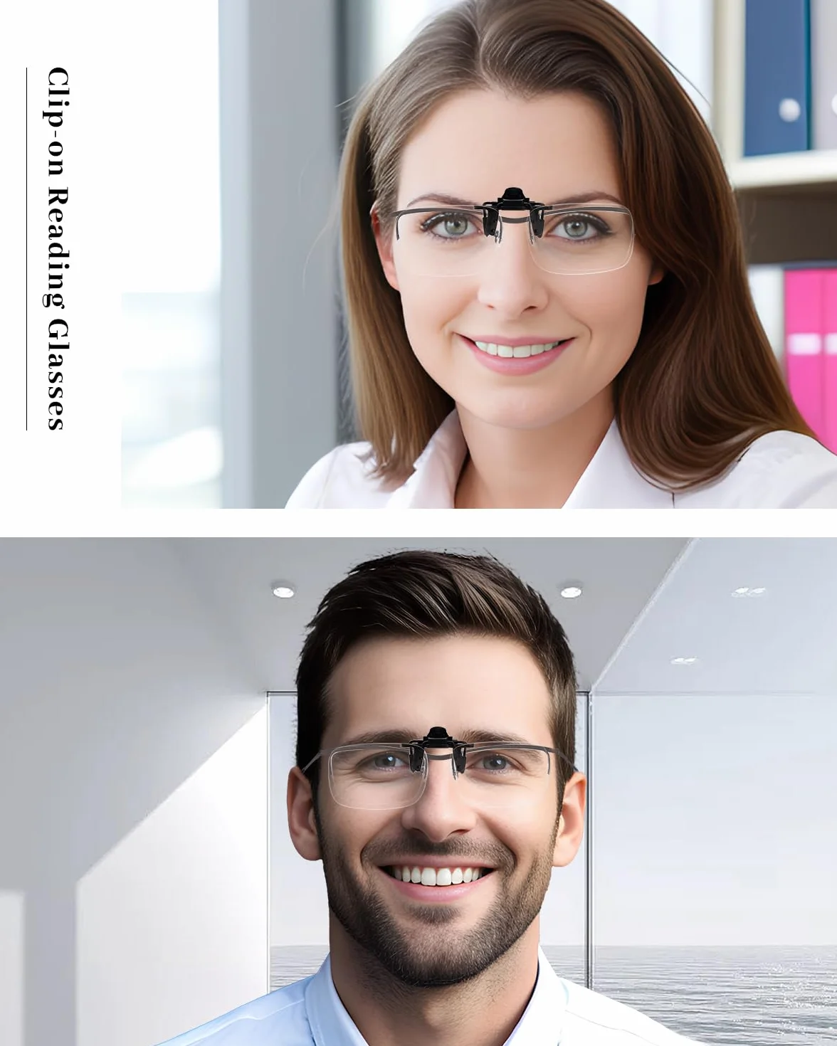 LUFF Clip On Okulary do czytania i Flip Up -Niebieskie światło blokujące okulary powiększające, okulary powiększające czytniki dla mężczyzn i kobiet