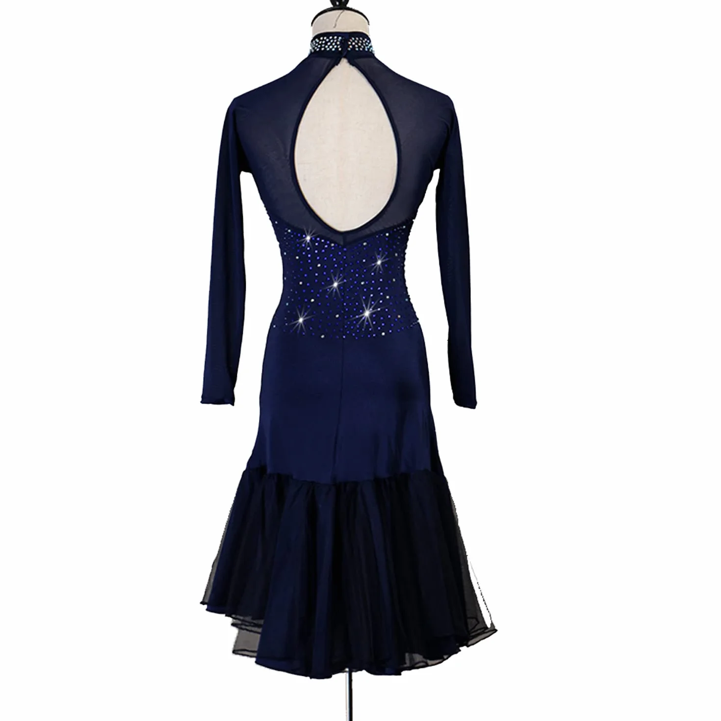 Wysoka Neck Latin Dance Dress dla kobiet Hollow Backless Cha Cha kostiumy z długim rękawem sala balowa wydajność sukienki do tańca Flamenco Waltz Dance Practice spódnice