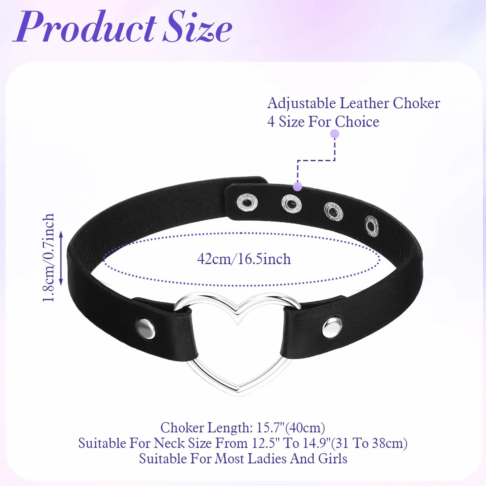 DSLSQD 2 sztuki punkowych sercowych naszyjników typu choker, z czterema klamrami, regulowane, gotyckie chokery, skóra PU, naszyjnik z łańcuszkiem, wisiorek w kształcie serca, elegancki kołnierz