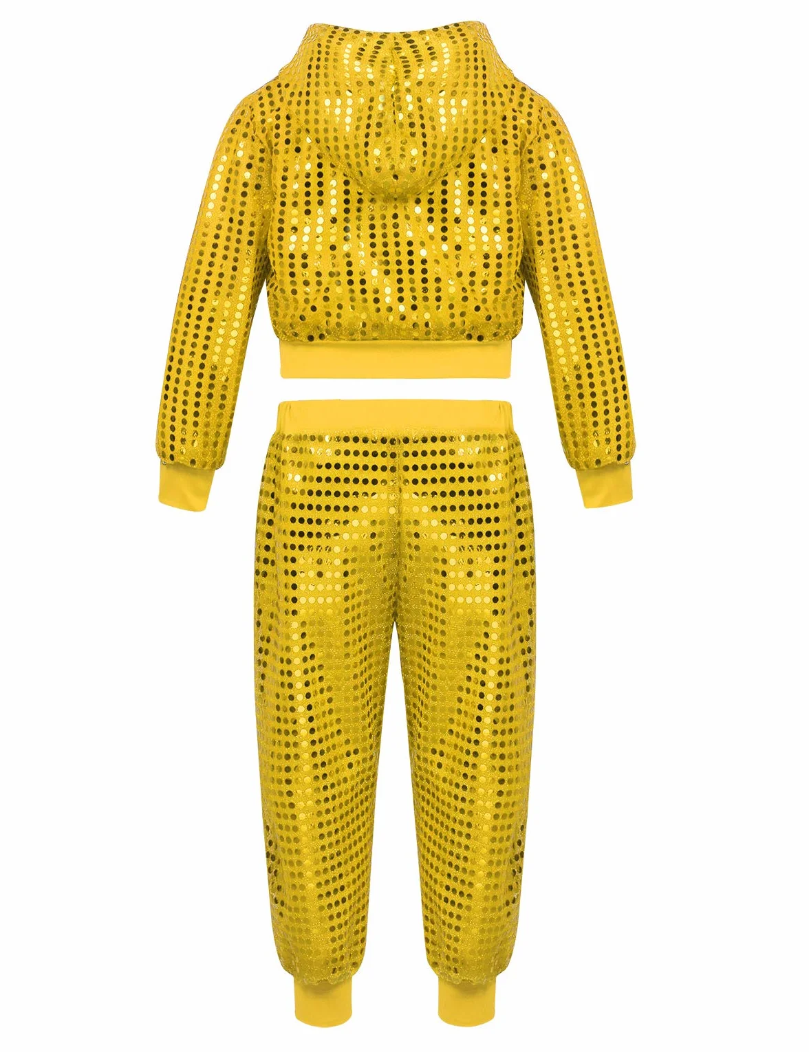 TiaoBug Dziecięca bluza z kapturem, kurtka i spodnie, błyszczące cekiny, dres sportowy, dres treningowy z podszewką, hip hop, jazz, do tańca, zestaw odzieży, kostium karnawałowy