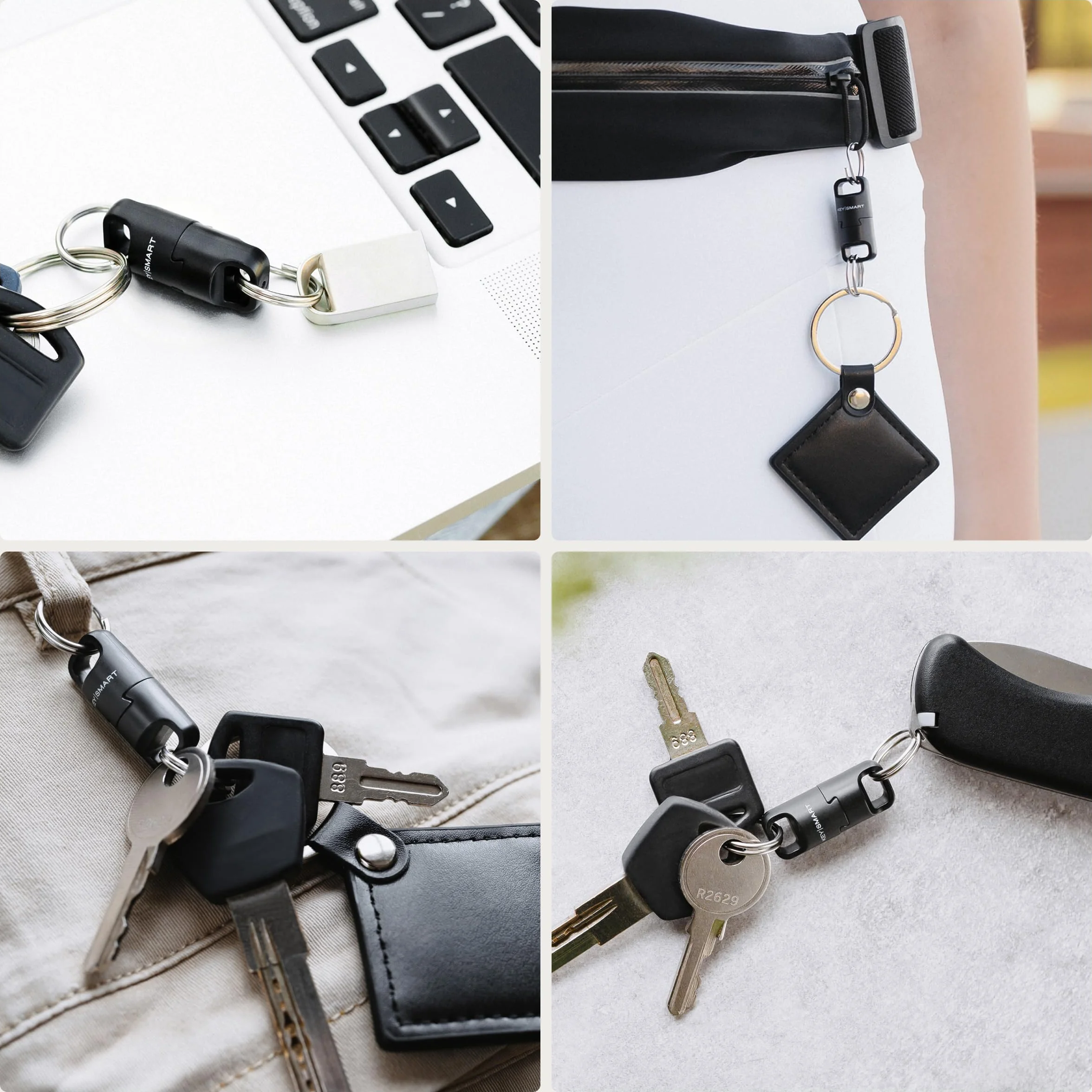 KeySmart MagConnect Pro Magnetyczny uchwyt na klucze do torebki, breloczki do kluczy samochodowych – zdejmowany brelok do kluczy szybkiego zwalniania, Czarny (3 szt.), 3 Pack
