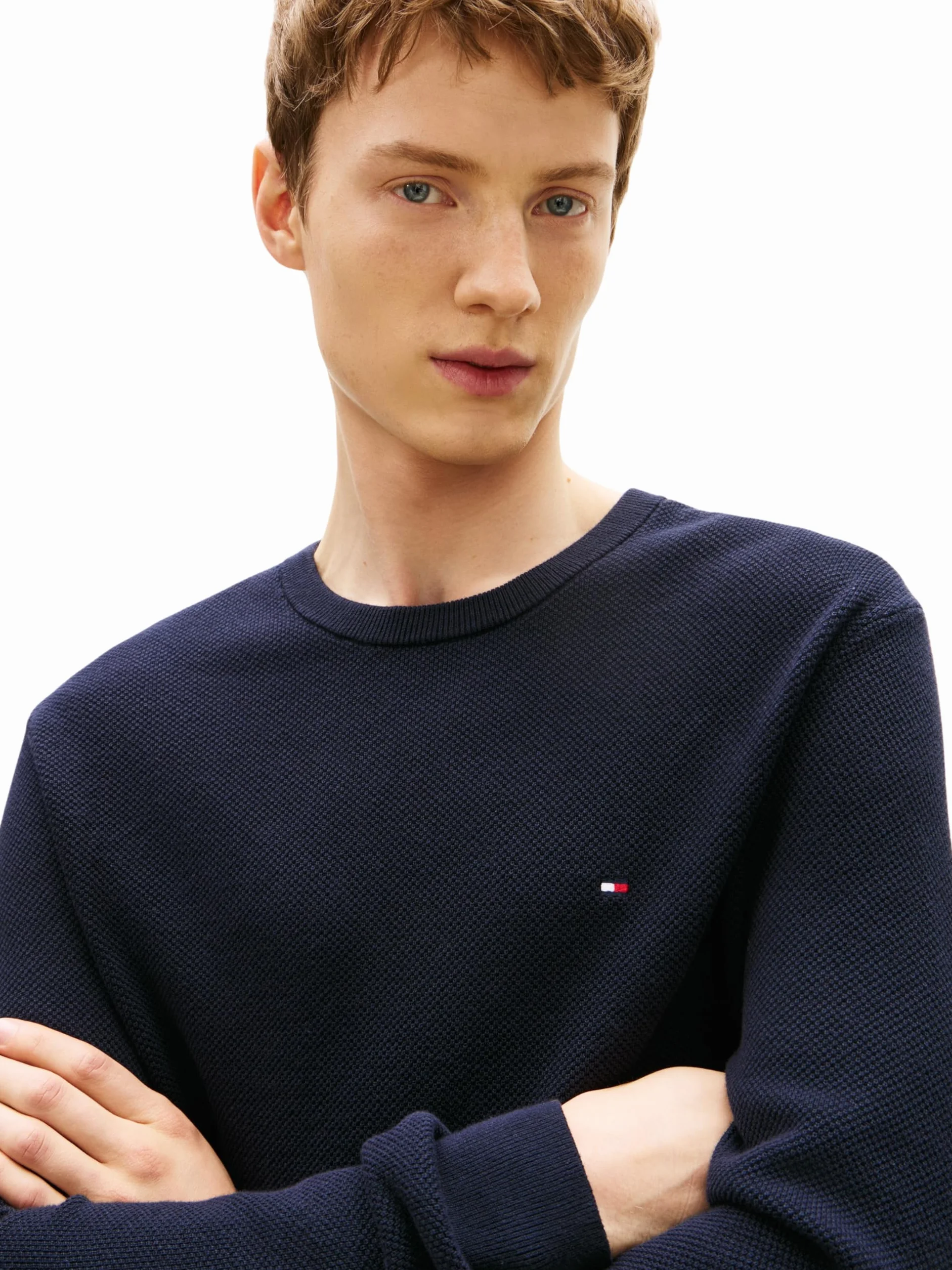 Tommy Hilfiger Męski sweter Essential Structure Crew Neck MW0MW36347, niebieski, L, Niebieski (pustynne niebo), L