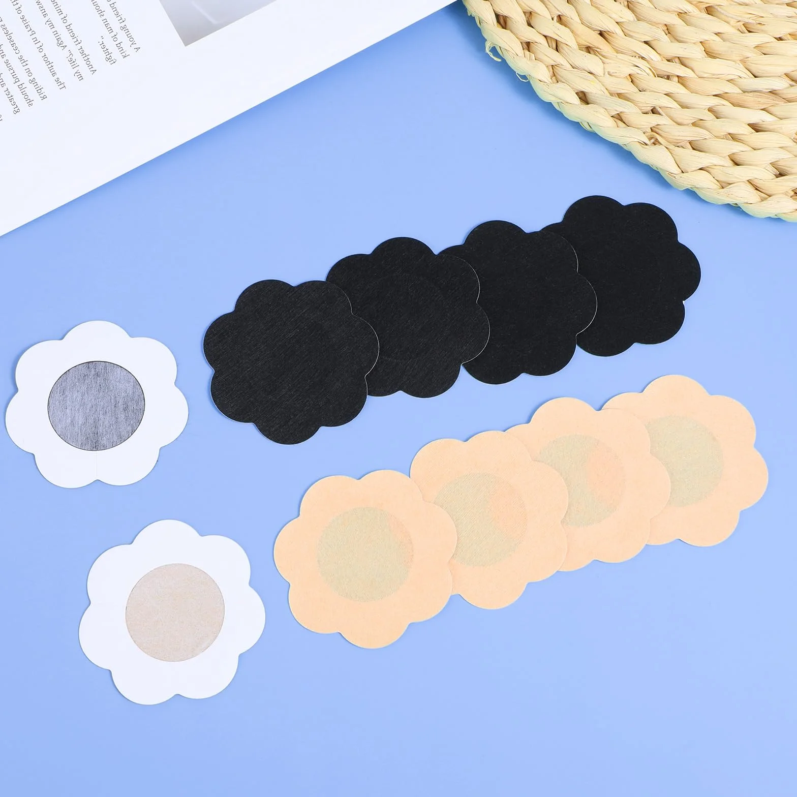 YUXIANLB 40 sztuk pasties, jednorazowe nakładki na brodawki piersiowe, z włókniny i płatek kwiatów, samoprzylepny biustonosz bez pokazu, różne kolory