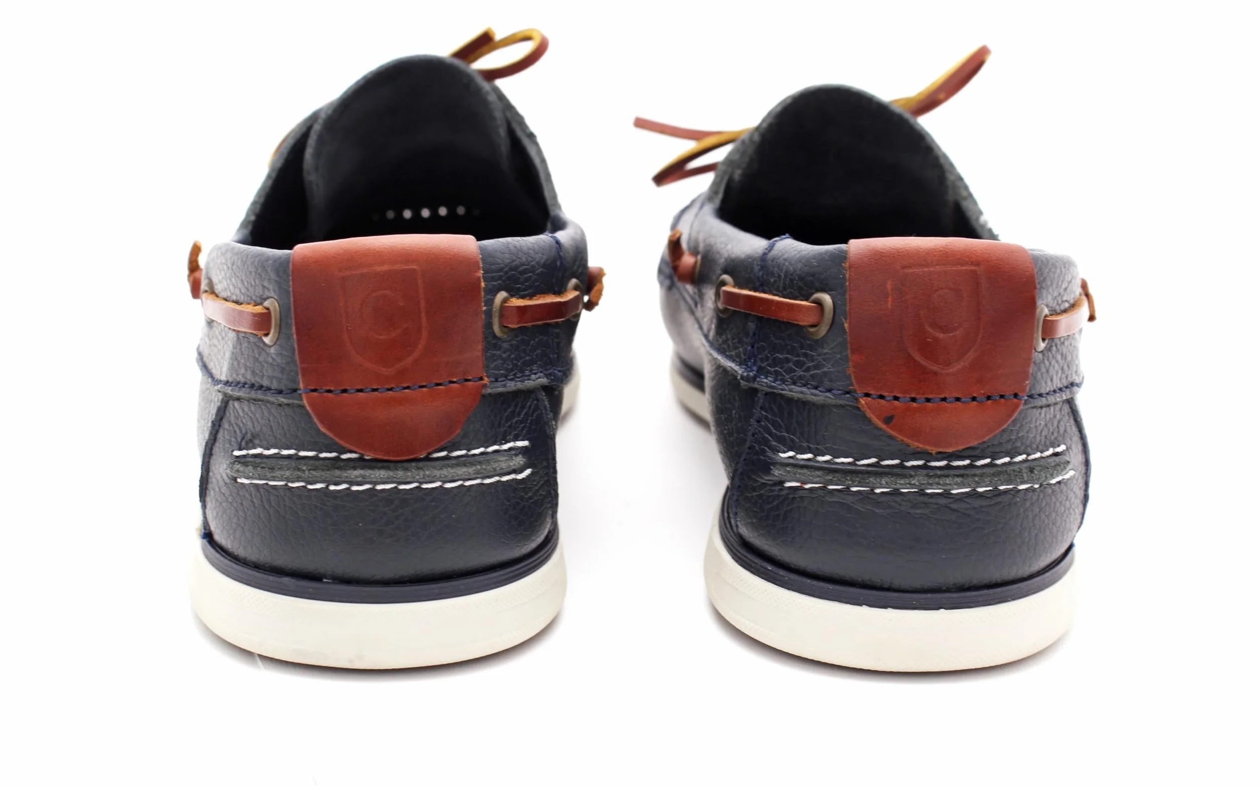 Buty żeglarskie męskie, z prawdziwej skóry, płaskie mokasyny ze skórzanym sznurowaniem, ciemnoniebieskie i brązowe, 2 Eye Boat Shoes