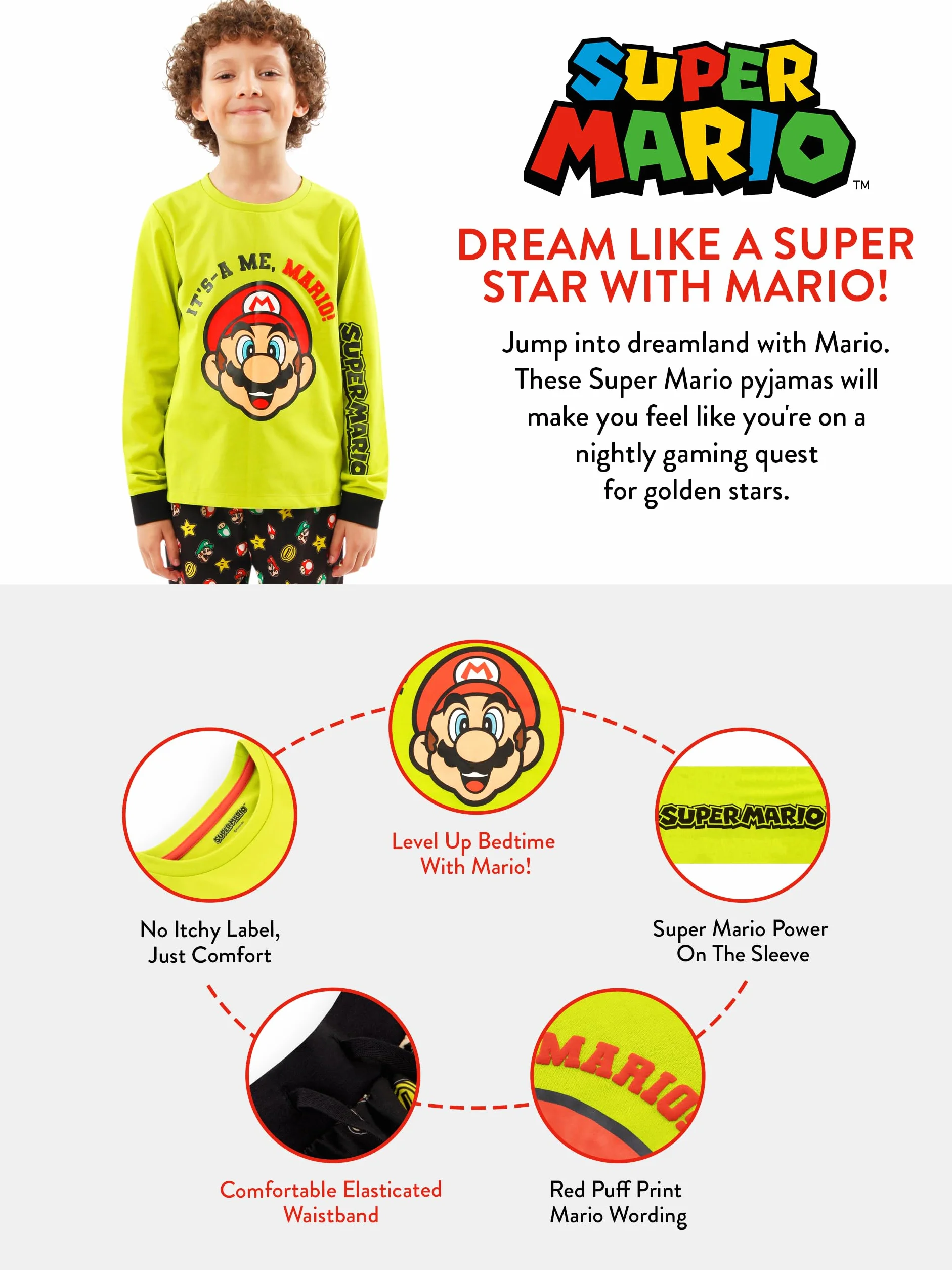 Piżama Super Mario | Piżama Chłopięca Mario I Luigi | Chłopięca Piżama Gamingowa Z Długim Rękawem | Oficjalne Towary Mario