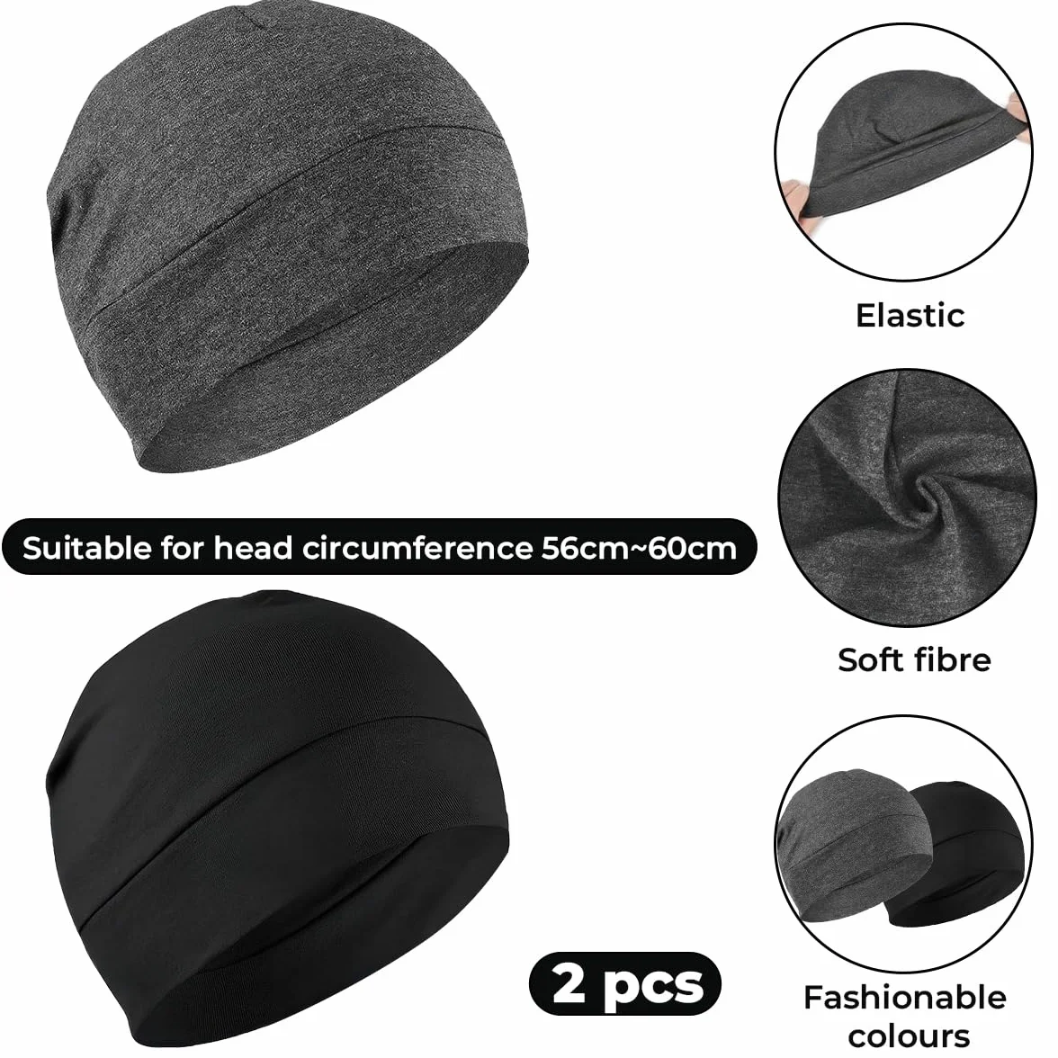 2 sztuki czarno-szarego zestawu czapek pod kask, wiatroszczelna czapka rowerowa, czapka do biegania dla mężczyzn, czapka z czaszką z bawełny, damska czapka pod kask rowerowy z bawełny, lekka i cienka