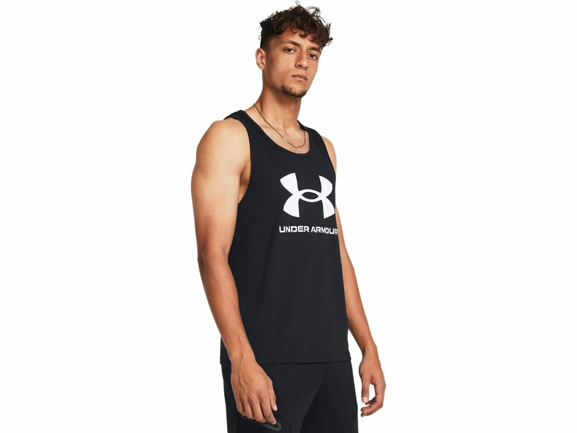 Under Armour Męska koszulka bez rękawów z logo sportowego, (001) czarny/biały, L