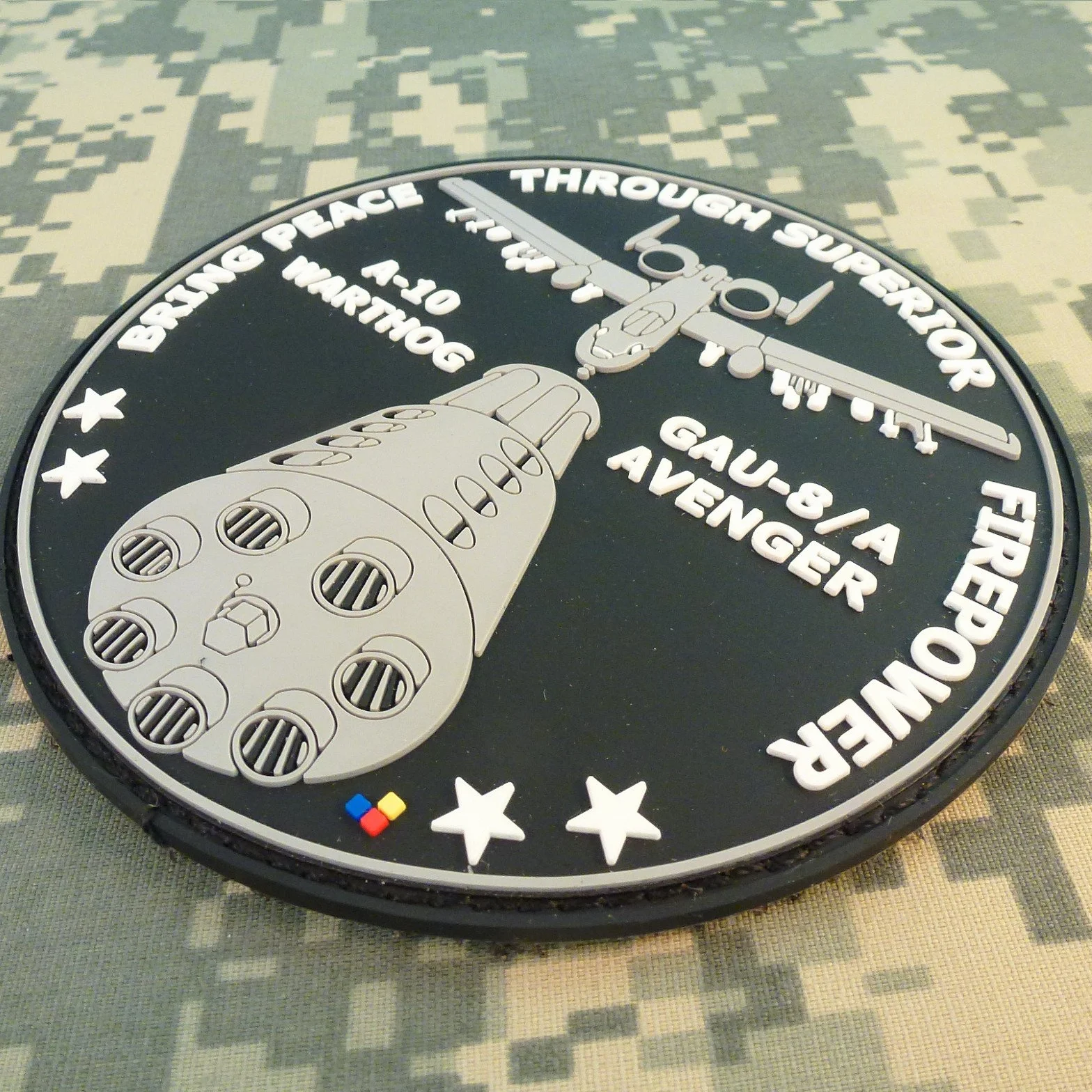 LEGEEON Peace Through Superior Firepower A-10 Warthog GAU-8/A Avenger Morale PVC Rubber 3D Hook&Loop Patch