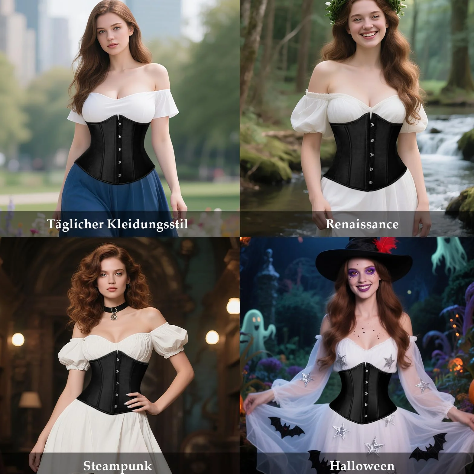 TRIWORKS Gorset damski gorset gorset pod biustem satynowy Lace Up Waist Cincher na Halloween i karnawał XS-6XL