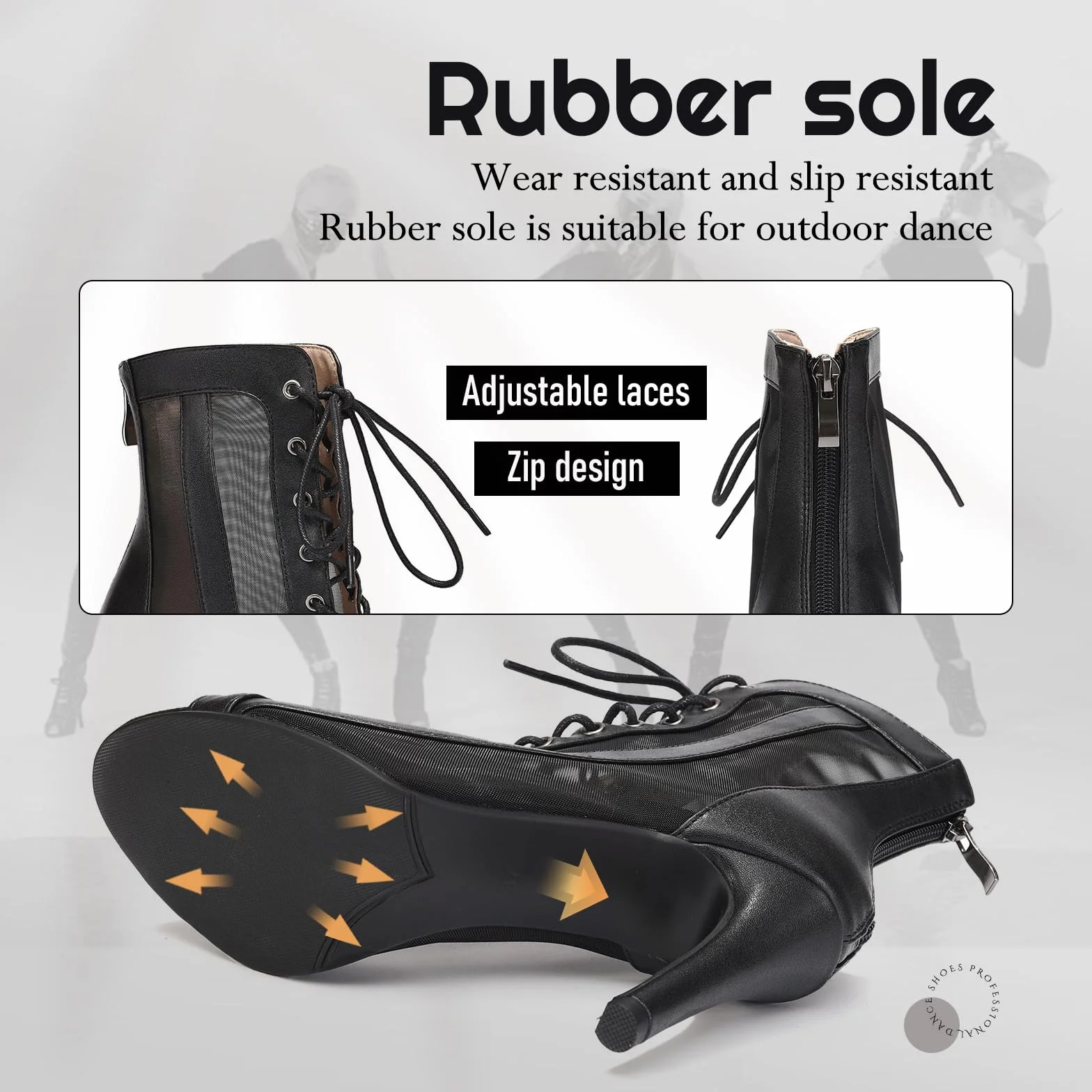 Damskie Buty do Tańca na Obcasie z Siateczką do Tańca Towarzyskiego Salsa Tango Performence Ankle Dance Boots