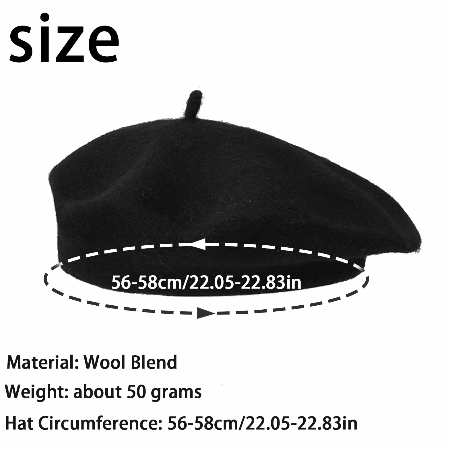 Beret wełniany dla dorosłych - Unisex miękki ciepły kapelusz artysty vintage, styl francuski, czarny