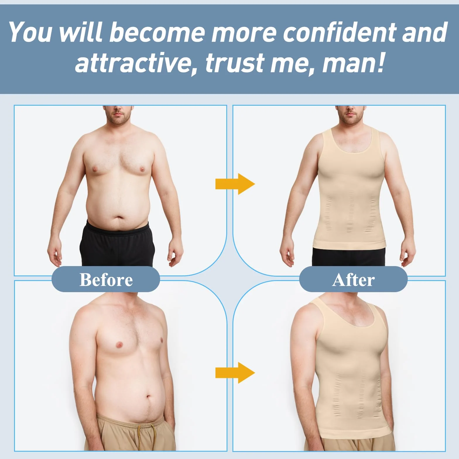 SLIMBELLE Body Shaper męski elastyczny podkoszulek męski Tight Compression Shirt modelująca talię modelująca figurę brzuch koszulka męska