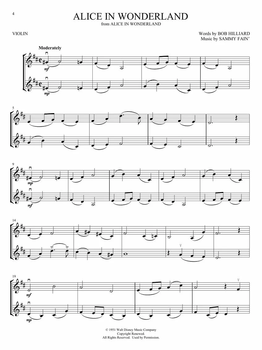 Disney songs for violin duet: 30 Timeless Favorites