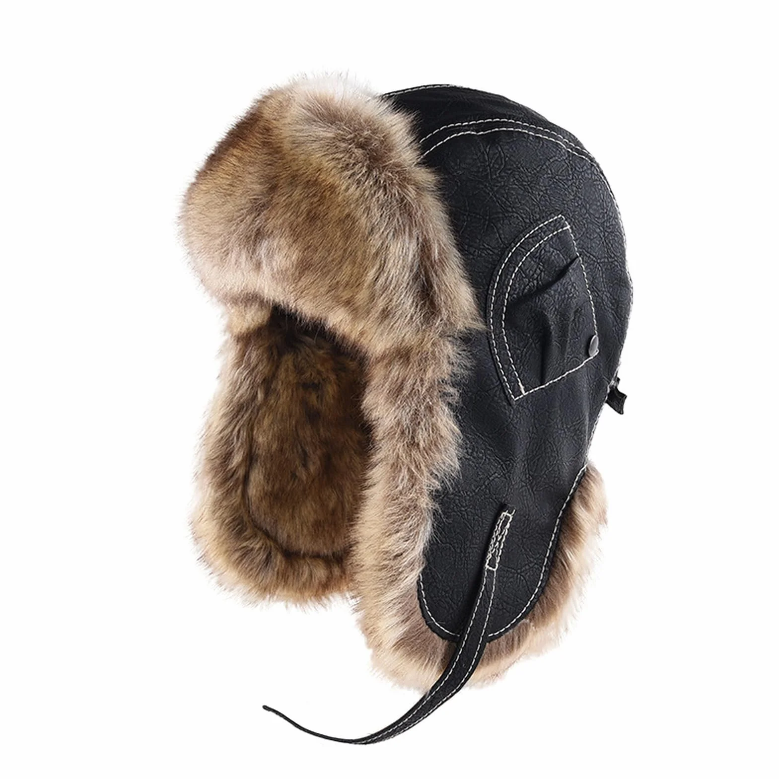 GIBZ Czapka lotnicza ze sztucznego futra vintage czapki traperskie kostium zimowa ciepła czapka z nausznikami dla mężczyzn i kobiet