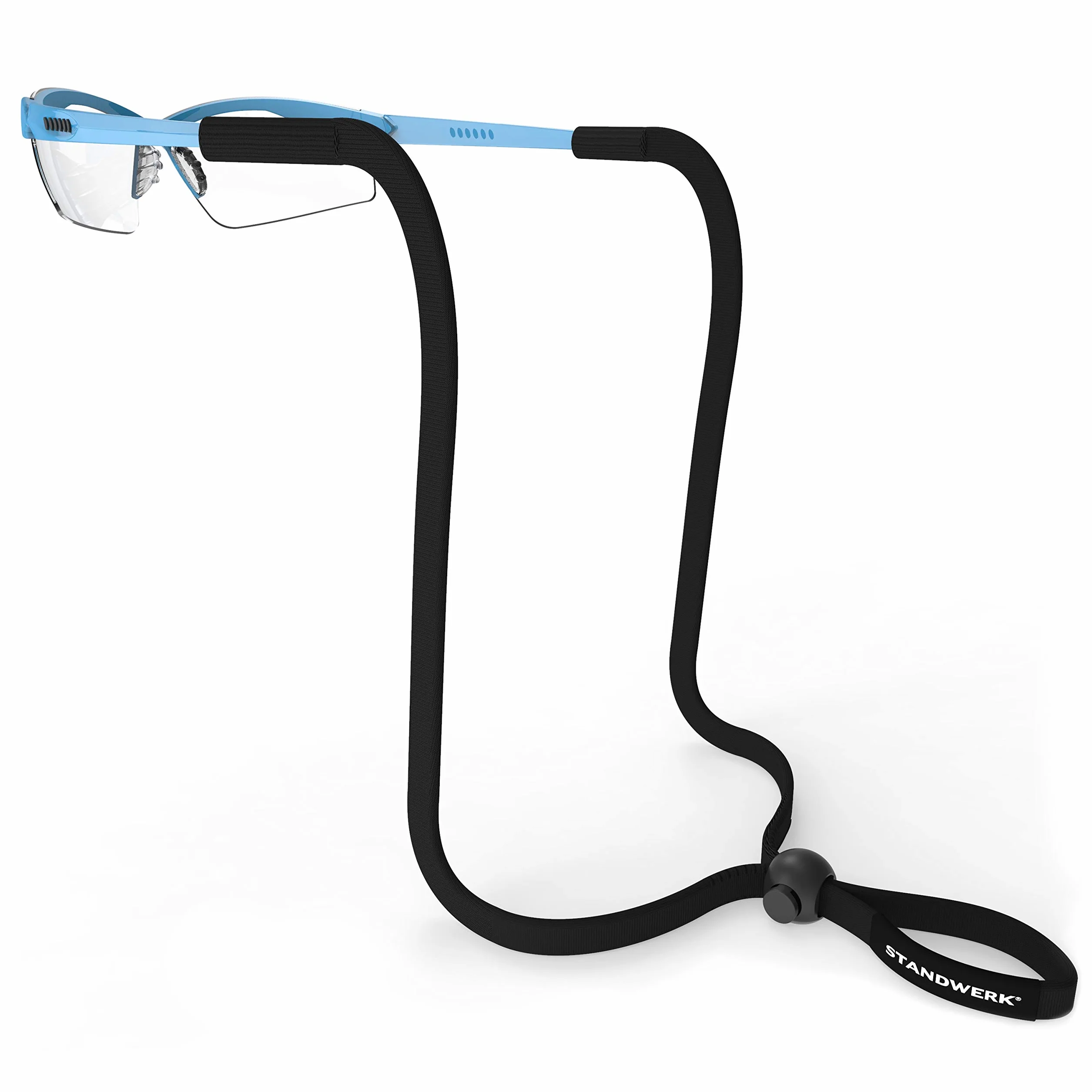 STANDWERK® Basic+ pasek na okulary – idealnie regulowany pasek na okulary sportowe – uchwyt na okulary, odpowiedni do uprawiania sportu i w czasie wolnym, niezawodny i wodoodporny