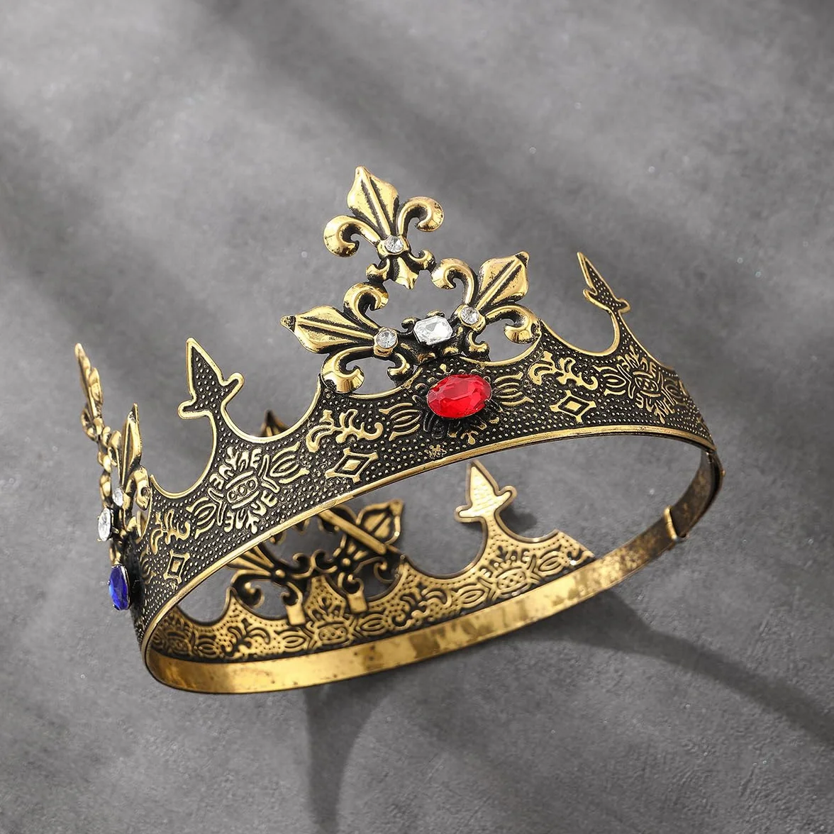 Królewska męska korona królewska, średniowieczna korona na bal, cosplay, urodziny, wesele, przyjęcie, opaska na głowę, akcesoria do włosów