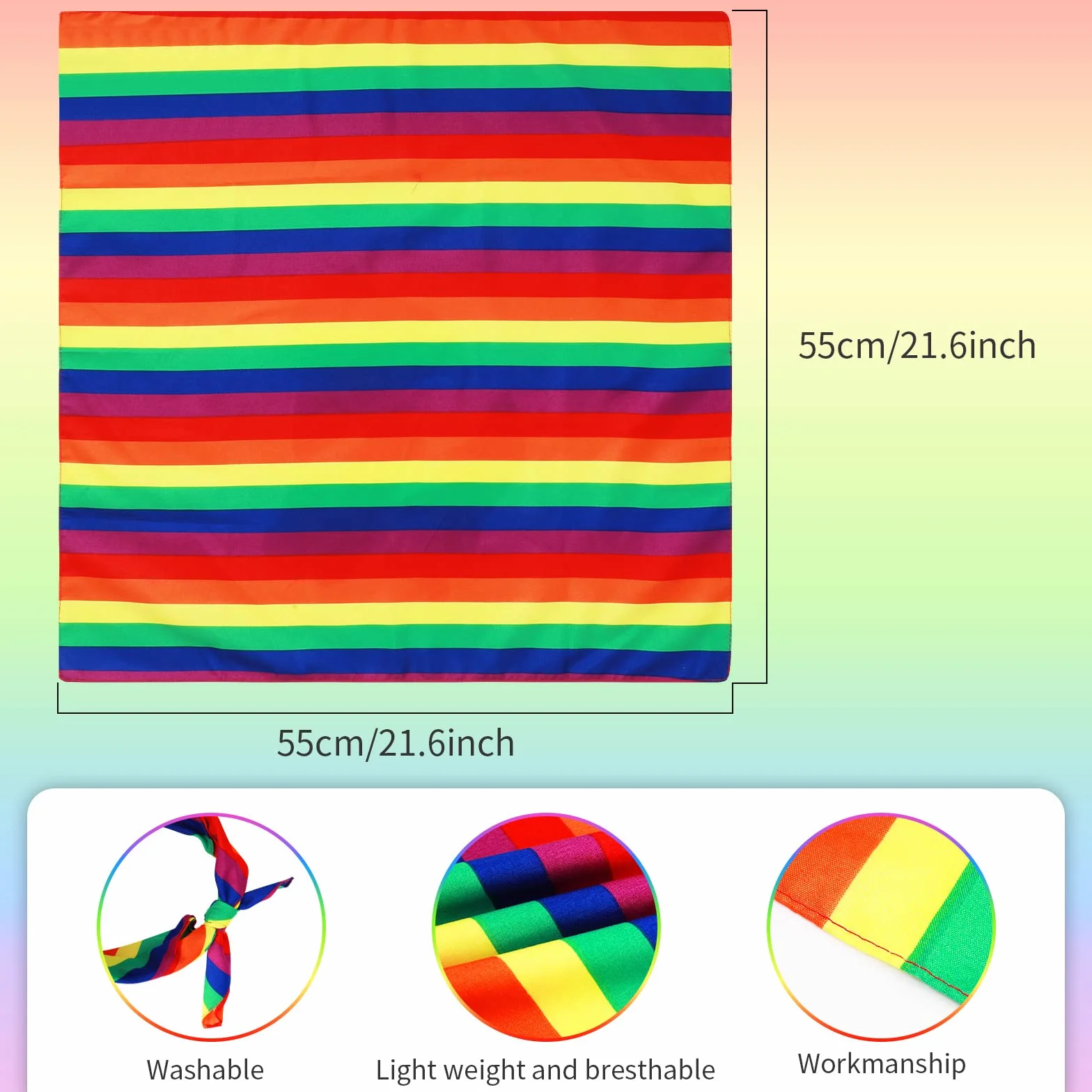2 x tęczowe bandany, kolorowe paski, kwadratowe, LGBT, Pride, bandana, akcesoria dla mężczyzn i kobiet, na imprezę gejowską, imprezę, imprezę, imprezę, kostium, akcesoria