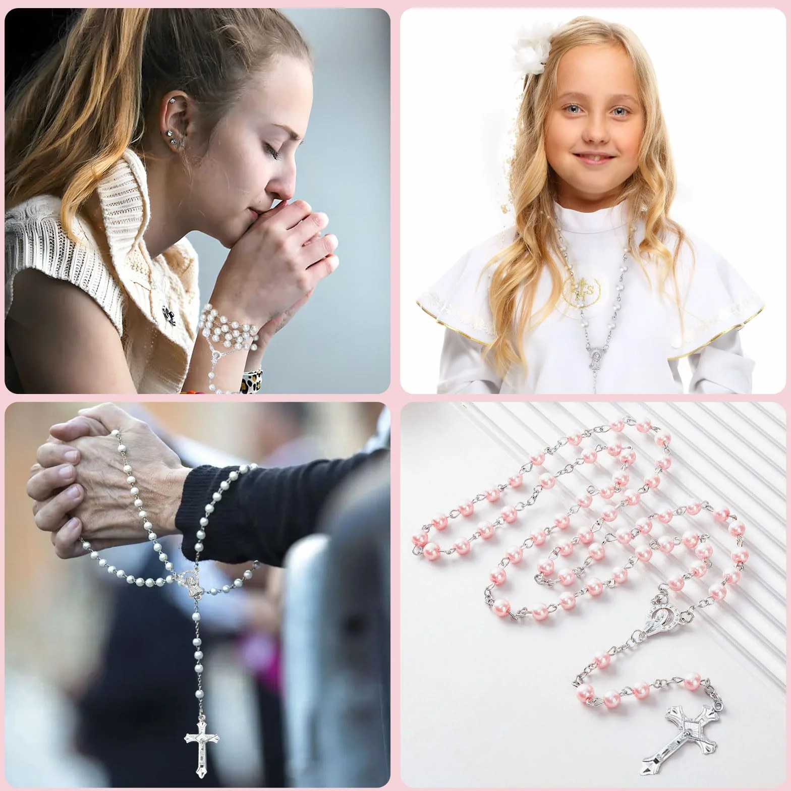 2 sztuki łańcucha z różańcem, katolicki różaniec z krzyżem i obrazkiem Maryi, różaniec z 2 woreczkami z guzikiem, chrześcijańska sznurek modlitewny do modlitw i prezentów, uniwersalny, Szkło