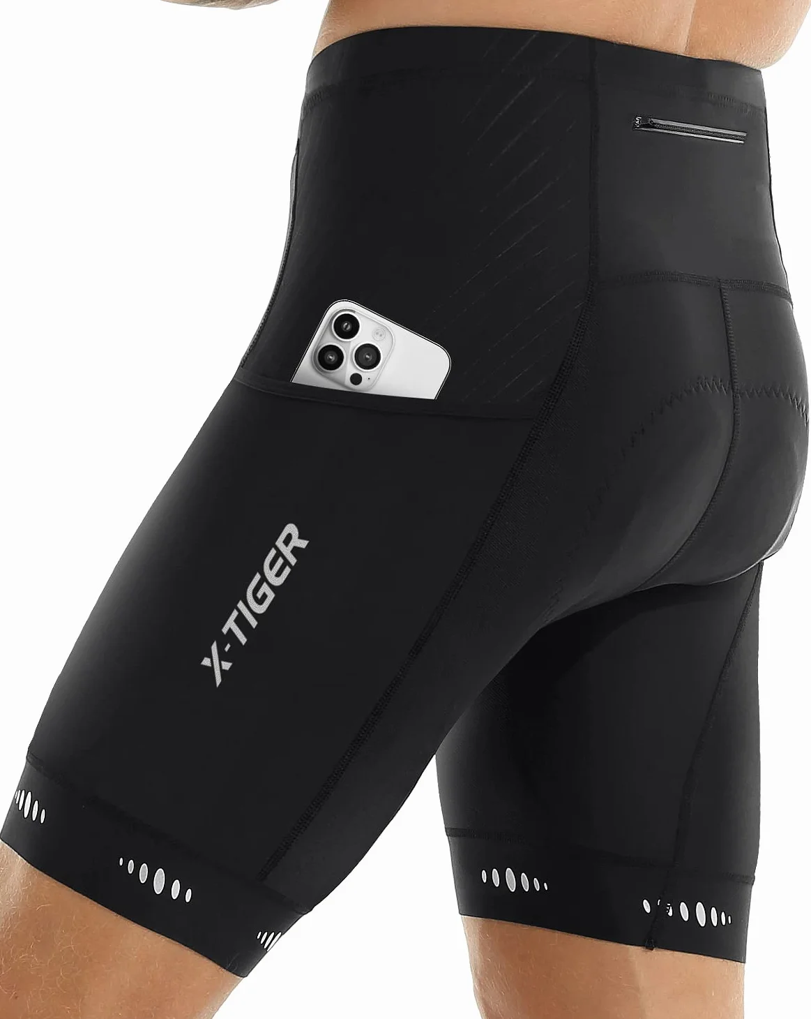 X-TIGER Męskie spodnie rowerowe z wyściółką 5D, spodnie rowerowe, oddychające, szybkoschnące, z 3 kieszeniami, 801 czarny, XXL