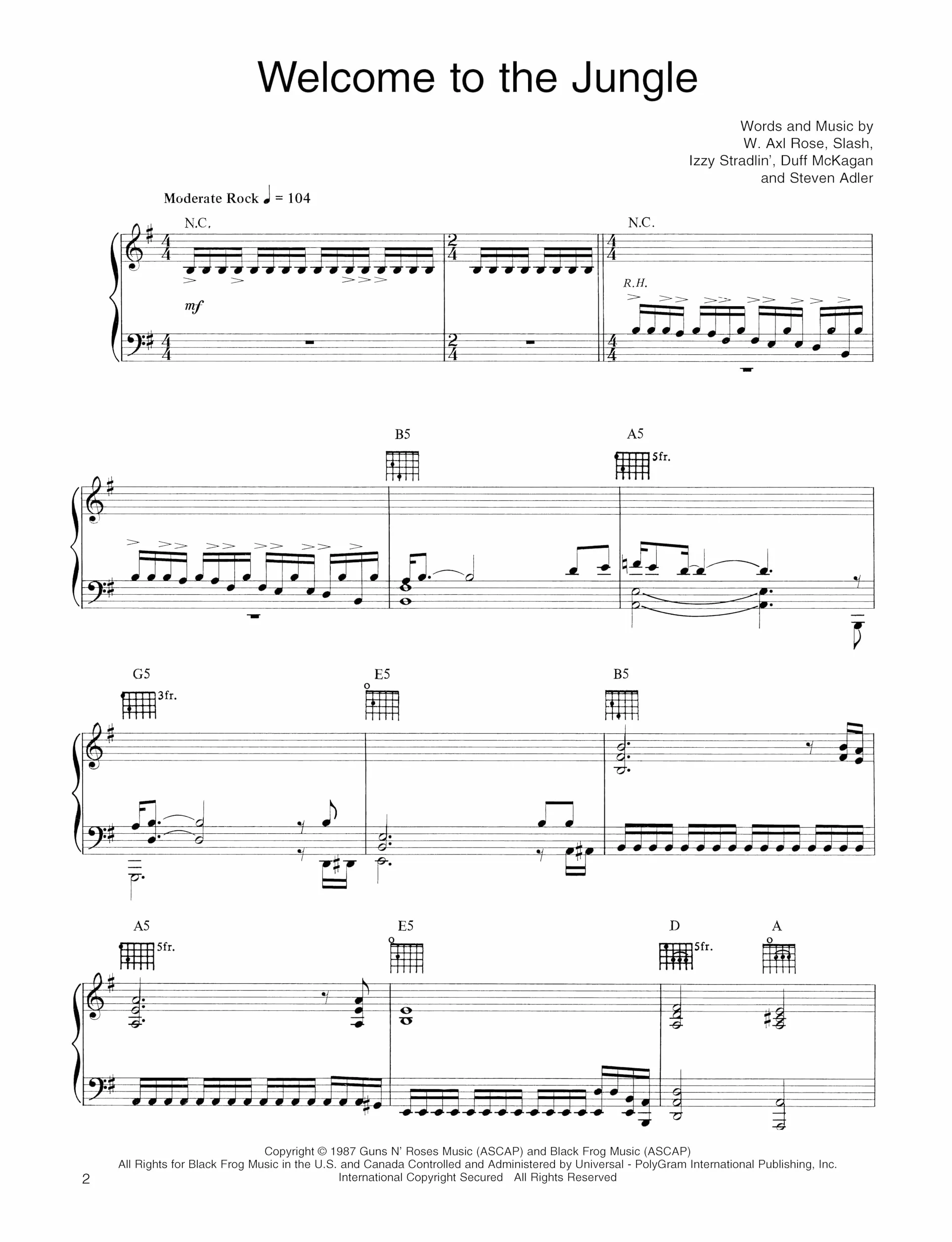 Guns n' roses - greatest hits piano, voix, guitare