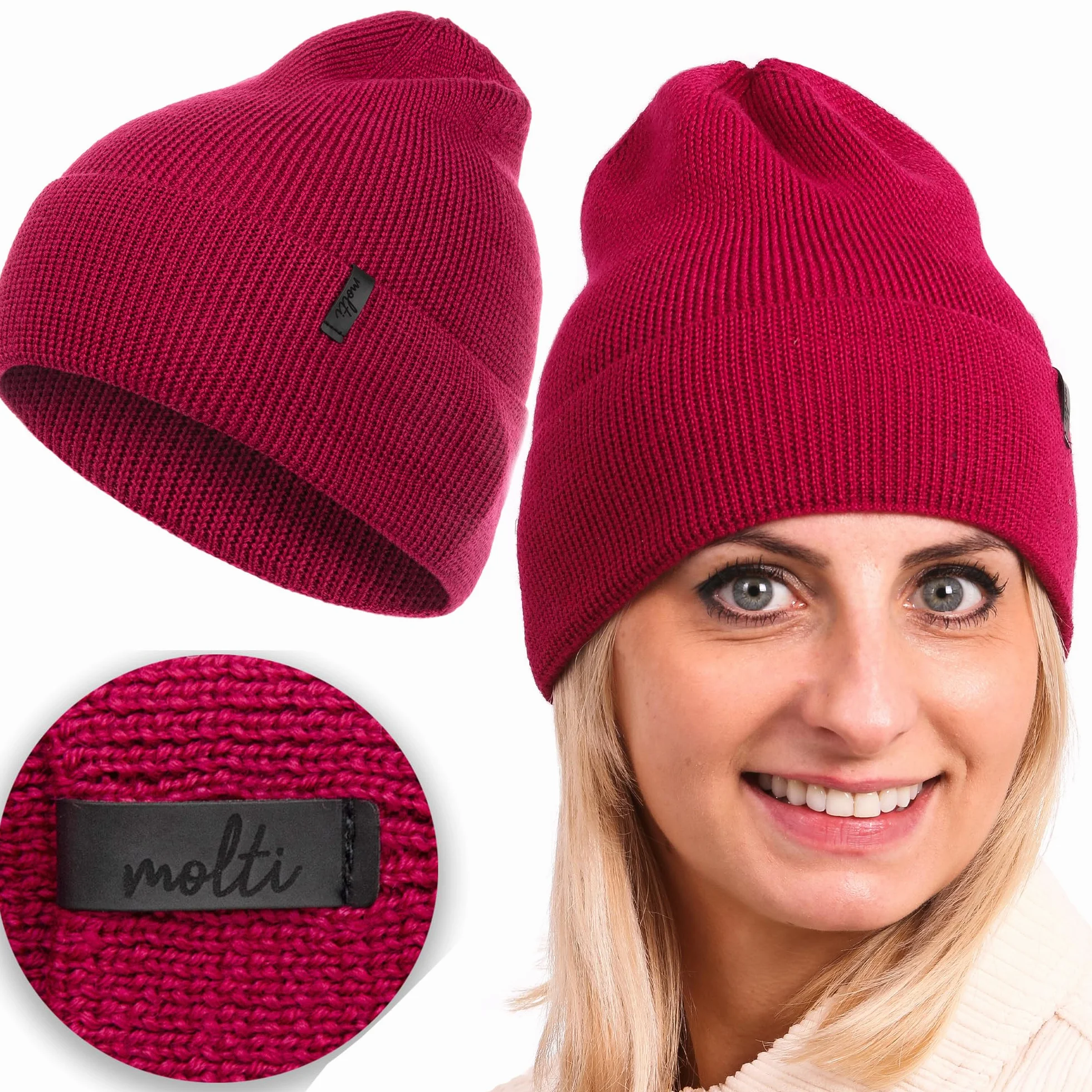 molti Damska czapka w 100% z wełny merynosów – ciepła czapka Slouch Beanie jesień/zima | oddychająca i miękka | rozmiary: 55-60 kolorów do wyboru