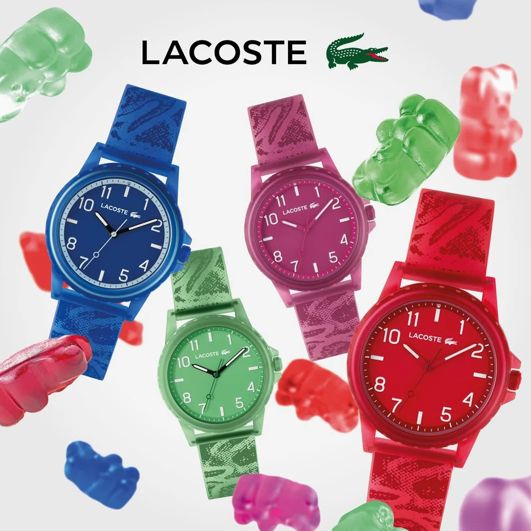 Lacoste Rider analogowy zegarek dziecięcy, mechanizm kwarcowy, wodoodporny, silikonowy pasek, unisex, prezent dla chłopców i dziewcząt, Czerwony, pasek