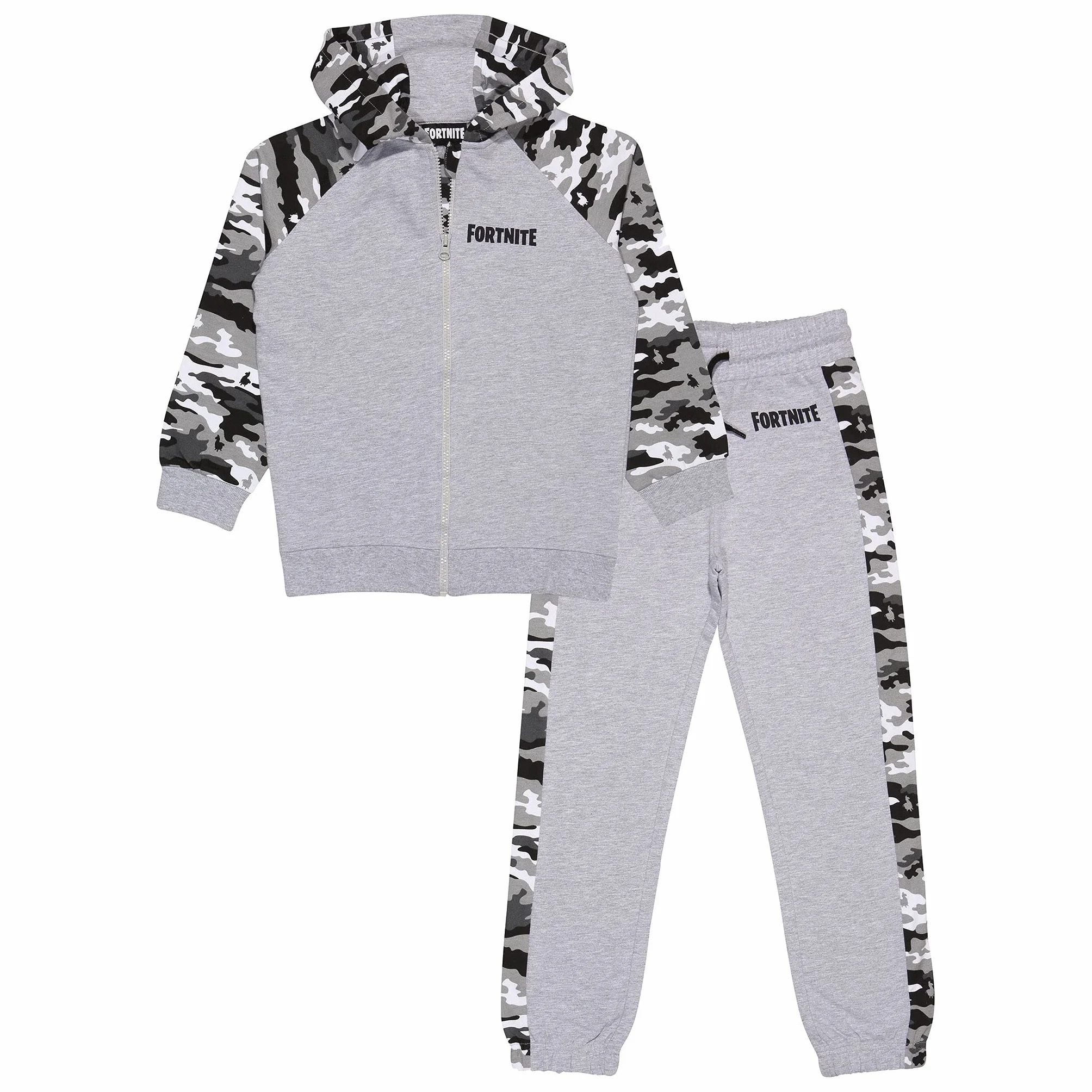 Fortnite Camo Emotes chłopięca bluza z kapturem i zestaw do biegania Heather Grey 12-13 lat, szary (Heather Grey), 158