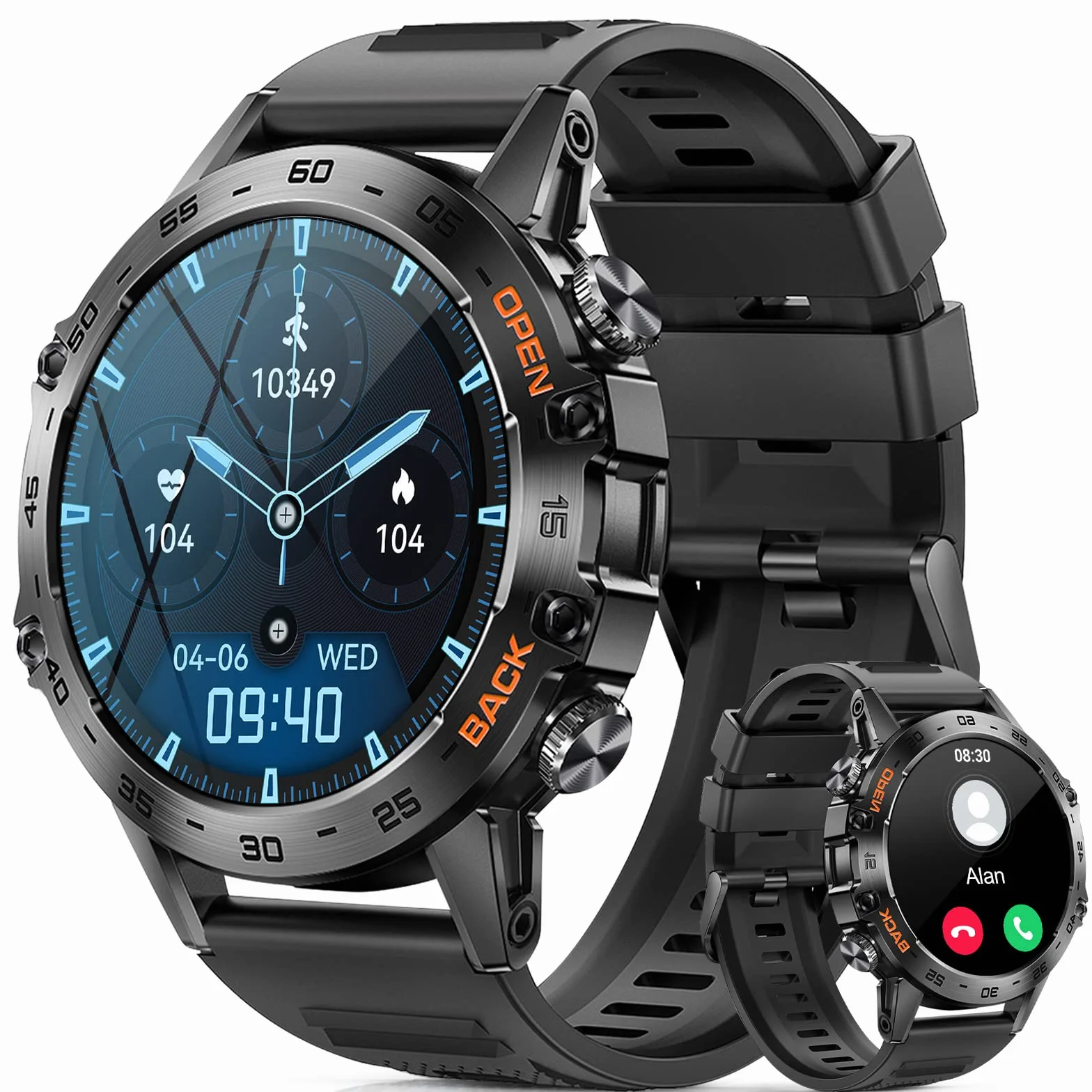 Smartwatch męski z funkcją telefonu, ekran dotykowy 1,39", wodoszczelny IP68, 100 trybów sportowych z trackerem fitness, pomiarem ciśnienia krwi, monitorem snu, SpO2, akumulator 20+ dni, Android iOS