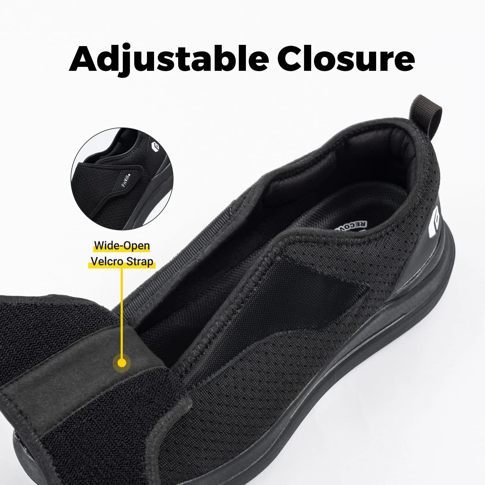 FitVille Buty dla mężczyzn, bardzo szerokie, wsuwane, na opuchnięte stopy, regulowane, buty do chodzenia – EasyTop Wings V2