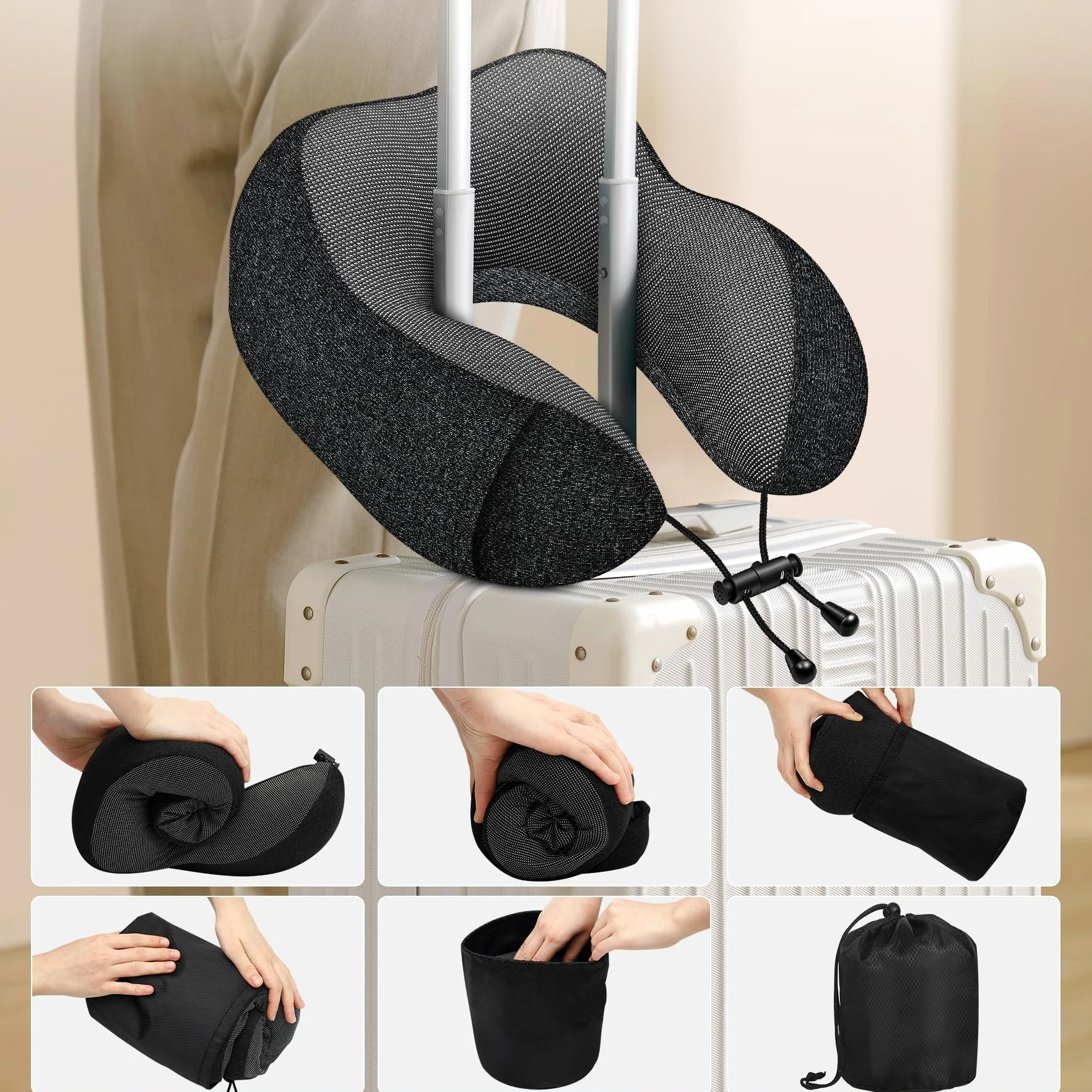 Poduszka pod kark do samolotu - poduszka podróżna 100% z pianki Memory Foam - przenośna poduszka lotnicza - z 3D maską do spania i zatyczkami do uszu - Idealna na fotel samolotowy, samochód, do