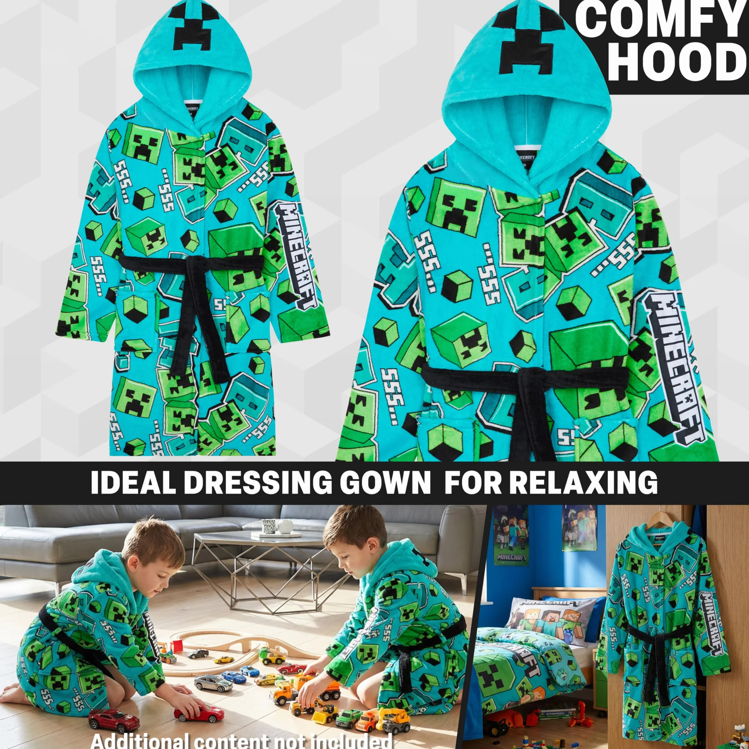 Get Trend Minecraft szlafrok dla chłopców, nastolatków, szlafrok z kapturem, szlafrok, Creeper, odzież domowa, przytulne szlafroki, prezenty dla graczy dla chłopców